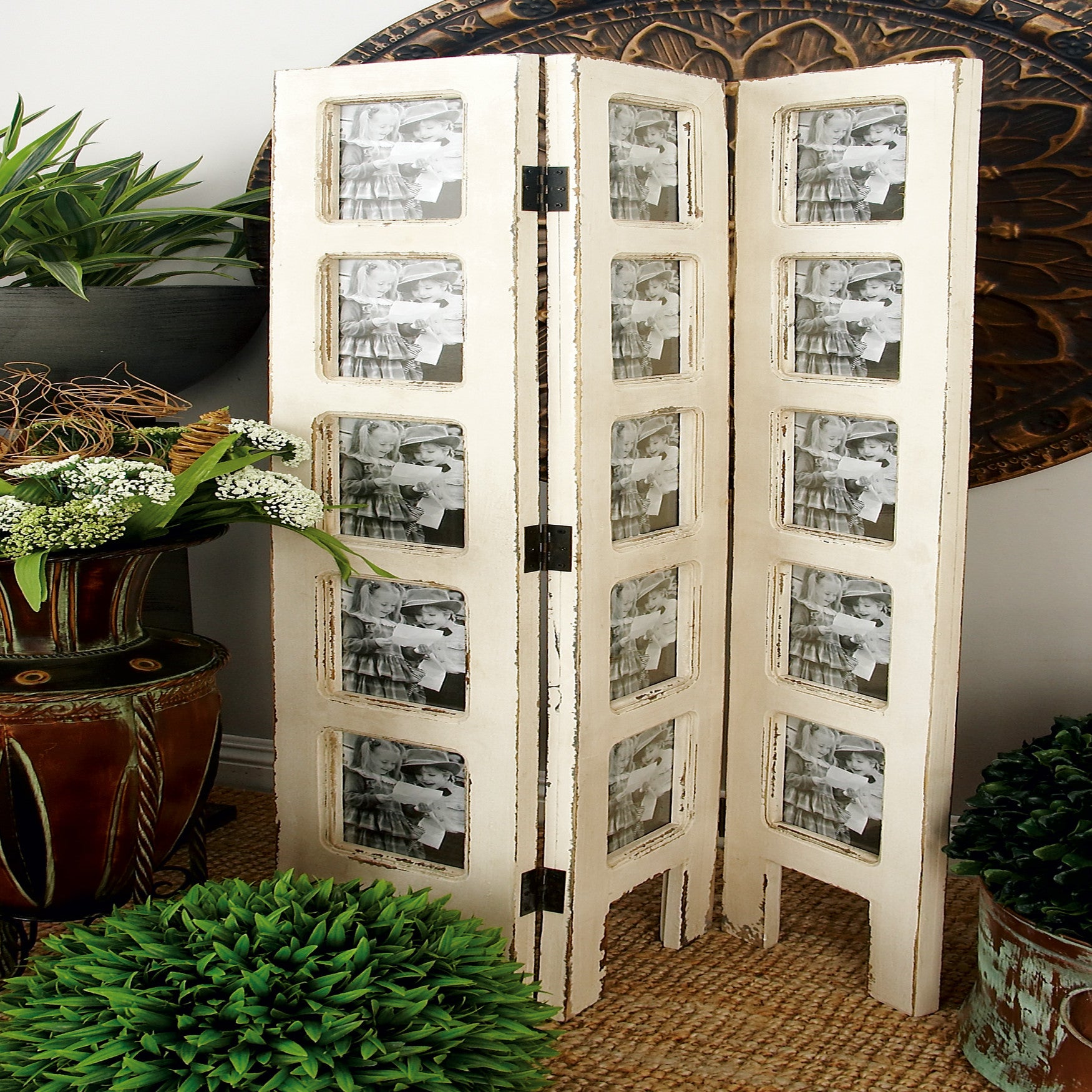 White Wood Farmhouse Room Divider Screen, 51 " x 1 " x 27