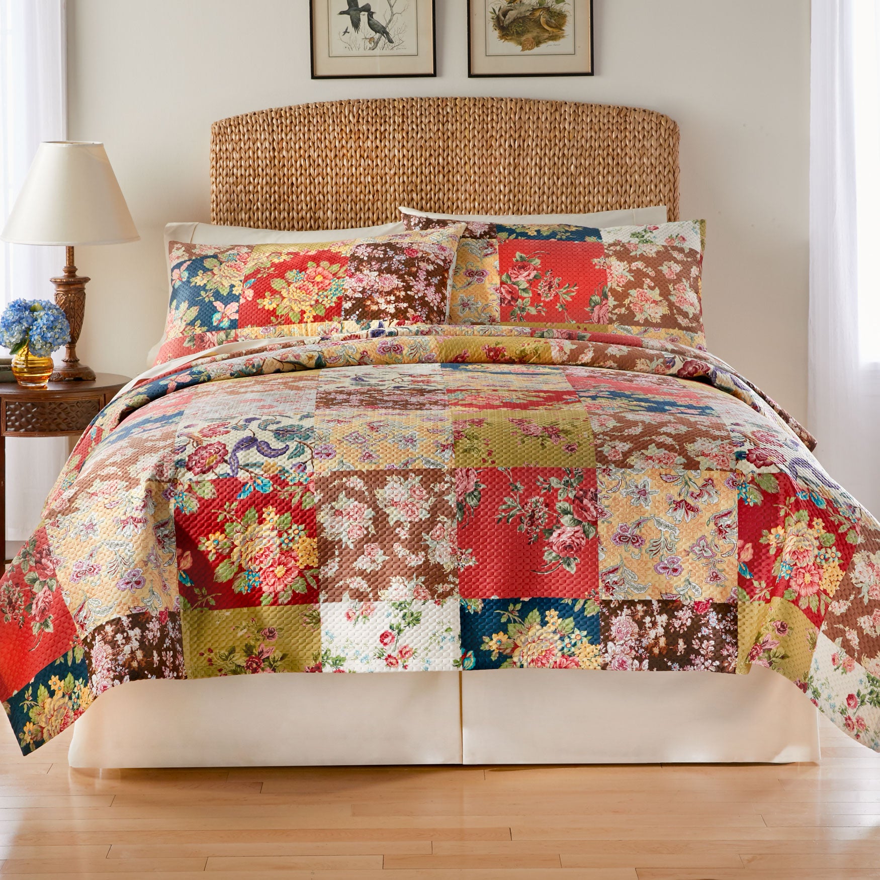 3Pc. Printed Patchwork Velvet Pinsonic Quilt Set Fullbeauty