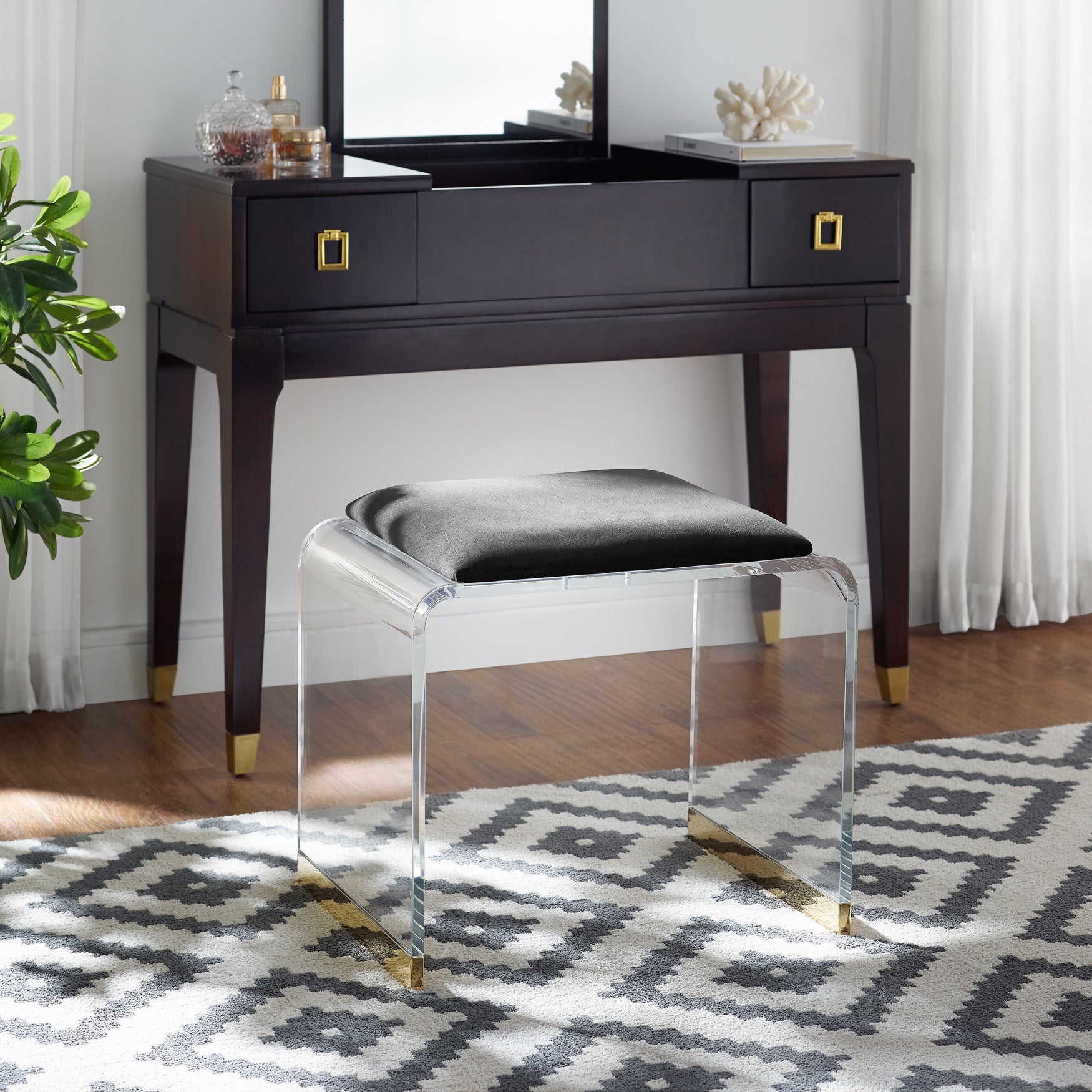 Magley Upholstered Acrylic Vanity Stool | Fullbeauty Outlet
