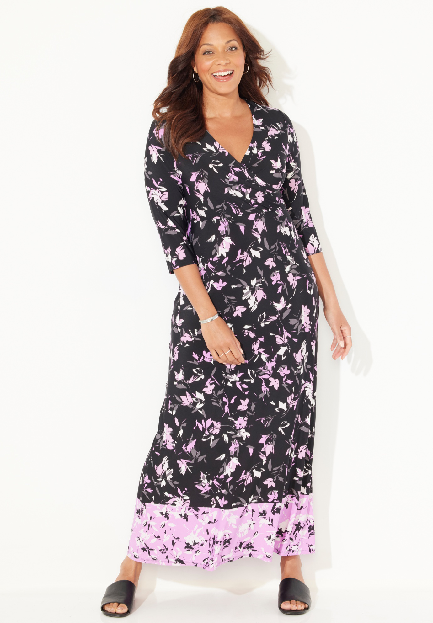 Lilac Garden Faux-Wrap Maxi Dress, 