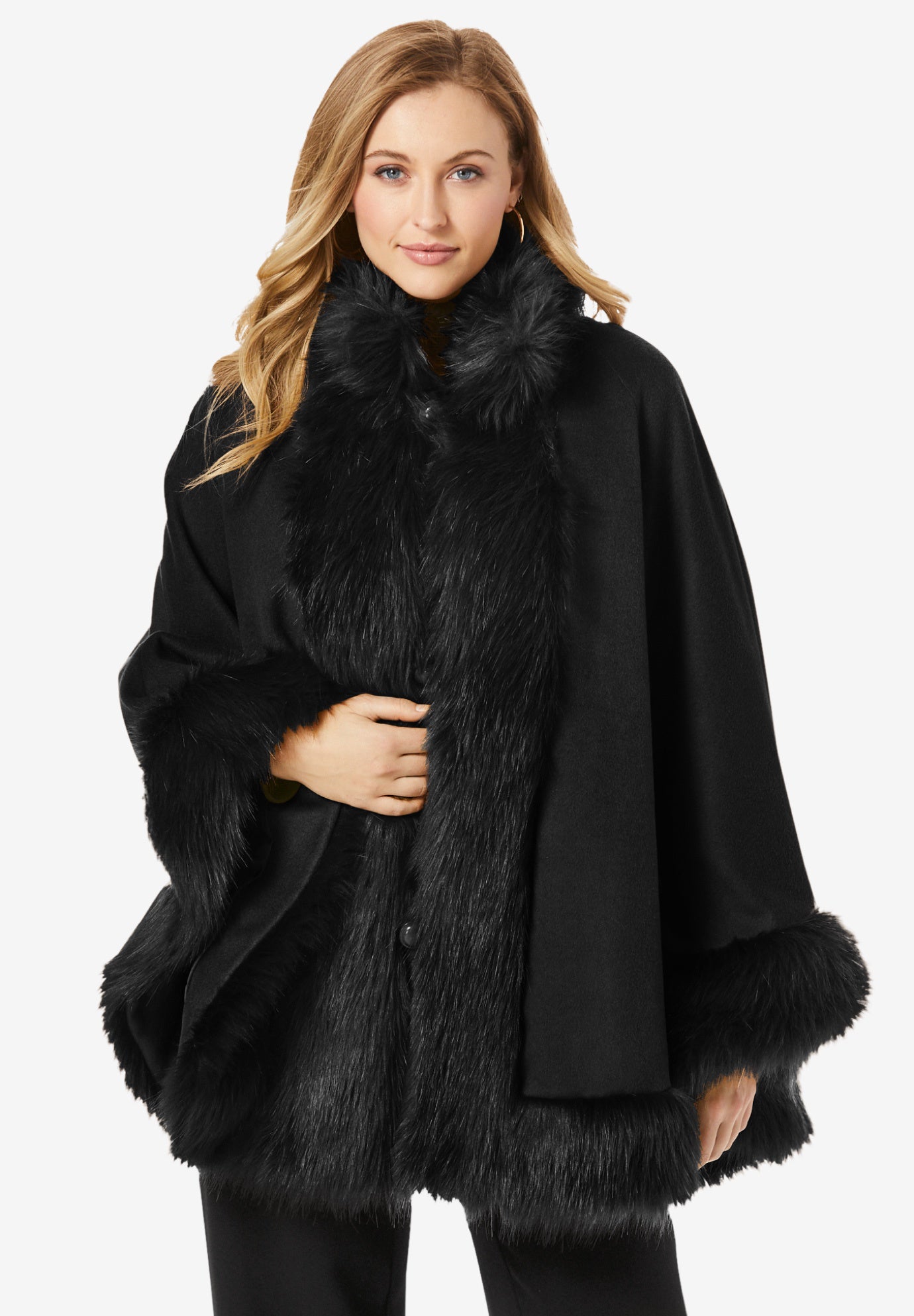 faux fur trim cape plus size capes and wraps full beauty fullbeauty size chart