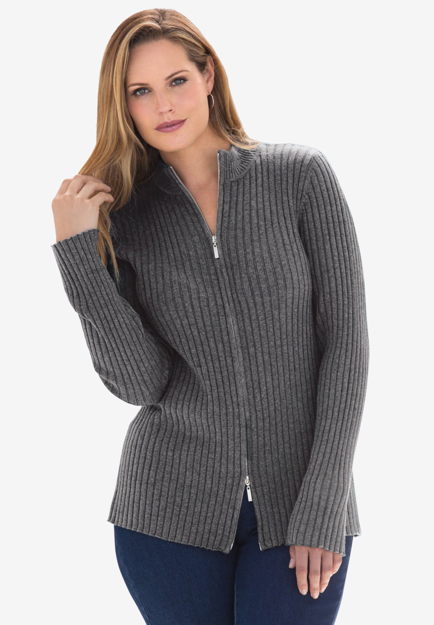 ribbed grey cardigan