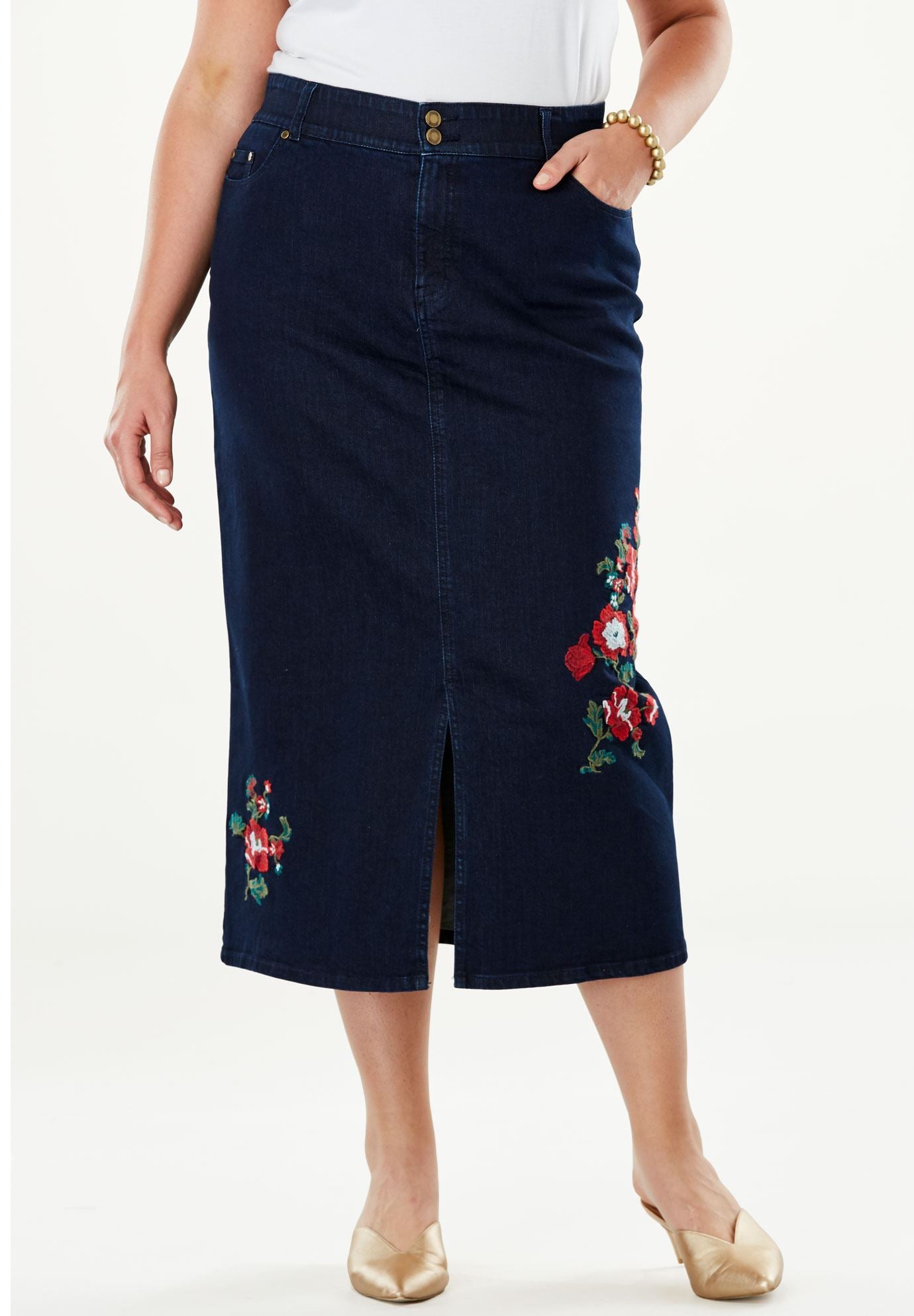 TummyControl Denim Maxi Skirt Plus Size Skirts Full Beauty