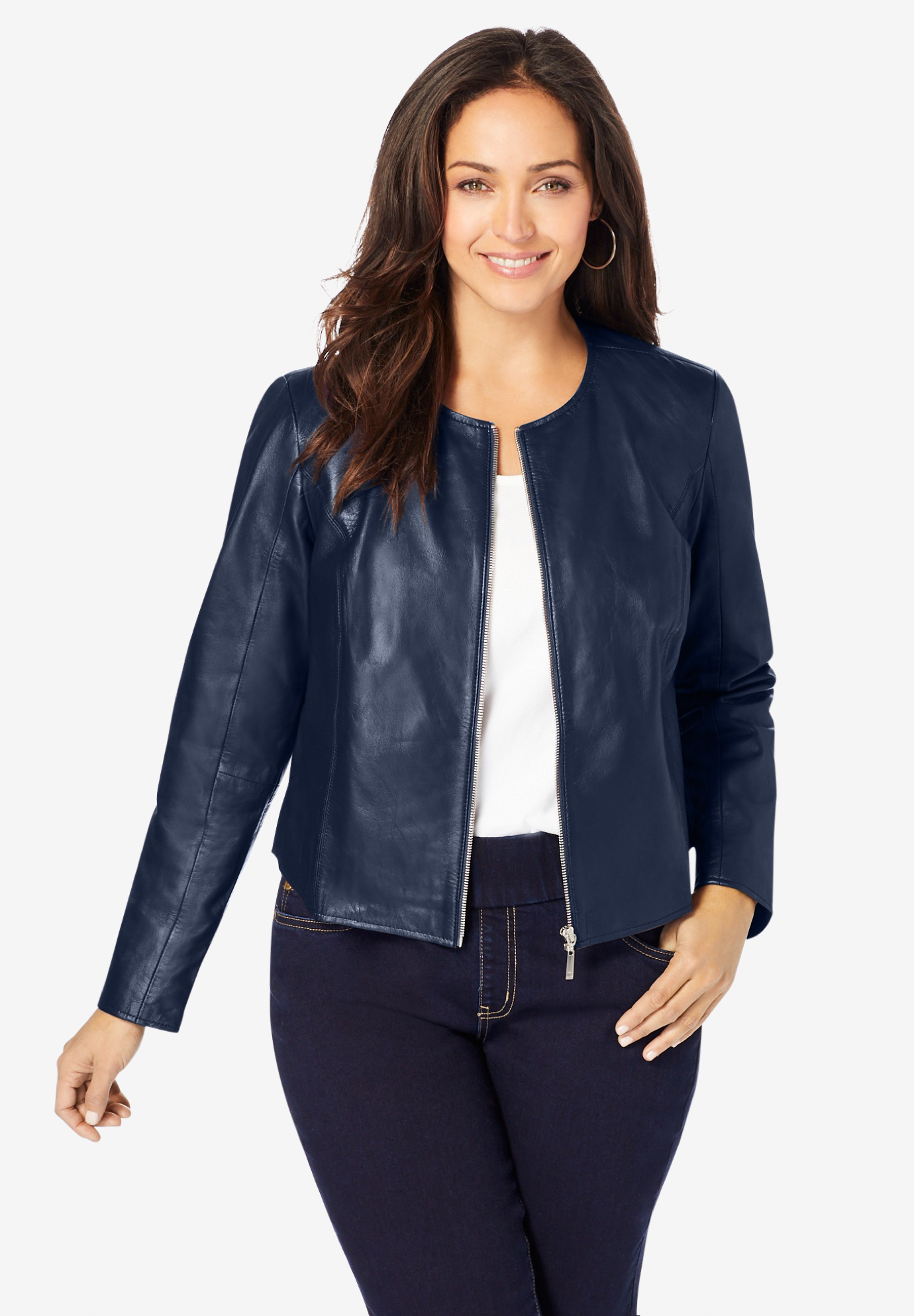 Collarless Leather Jacket | Fullbeauty Outlet