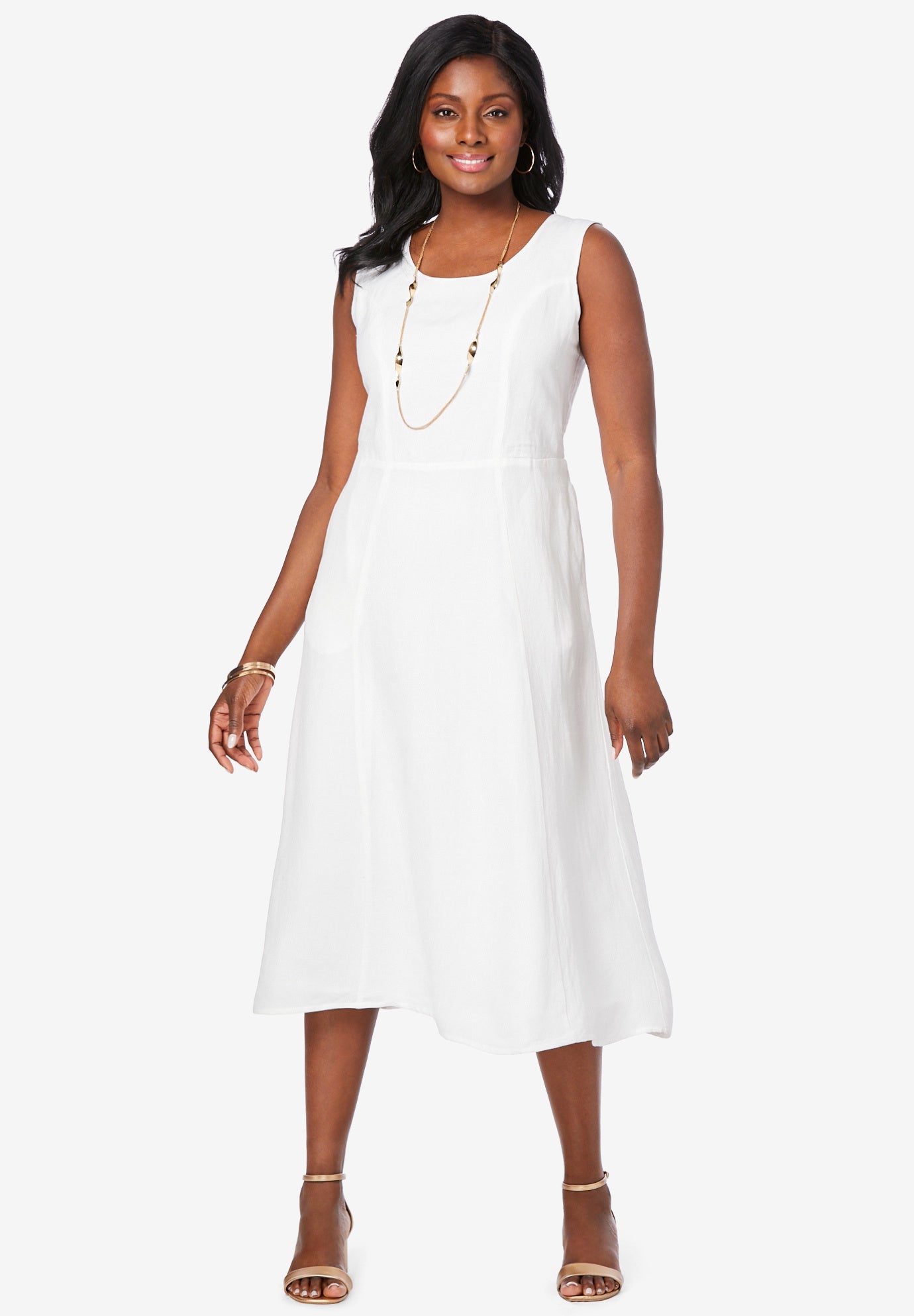 Linen Fit & Flare Dress | Fullbeauty Outlet