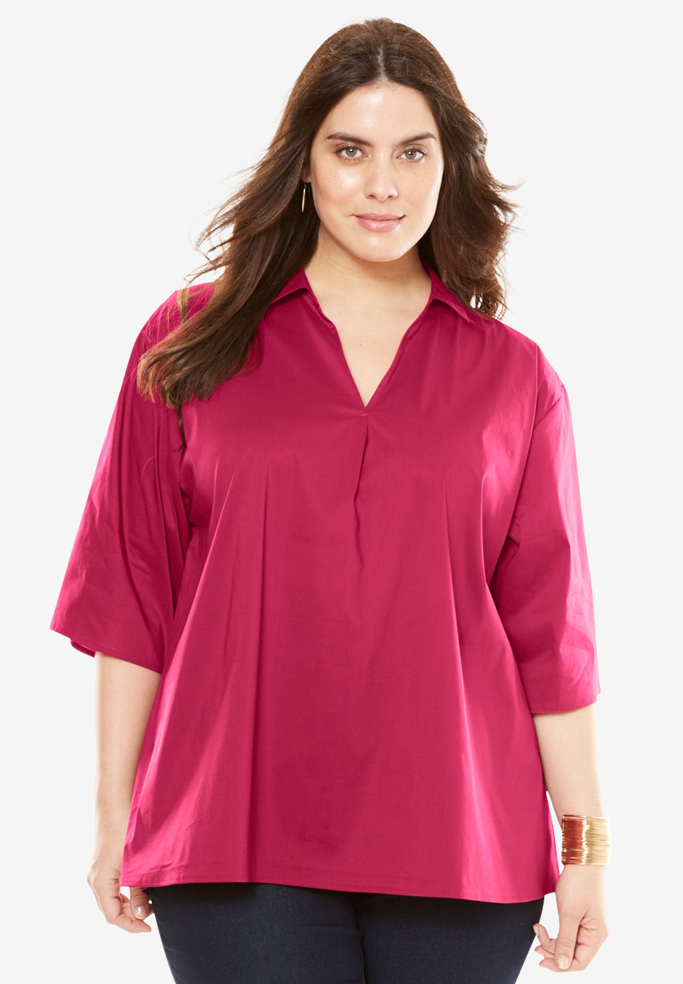 A-Line Poplin Shirt with Elbow Length Sleeves | Plus Size Shirts ...