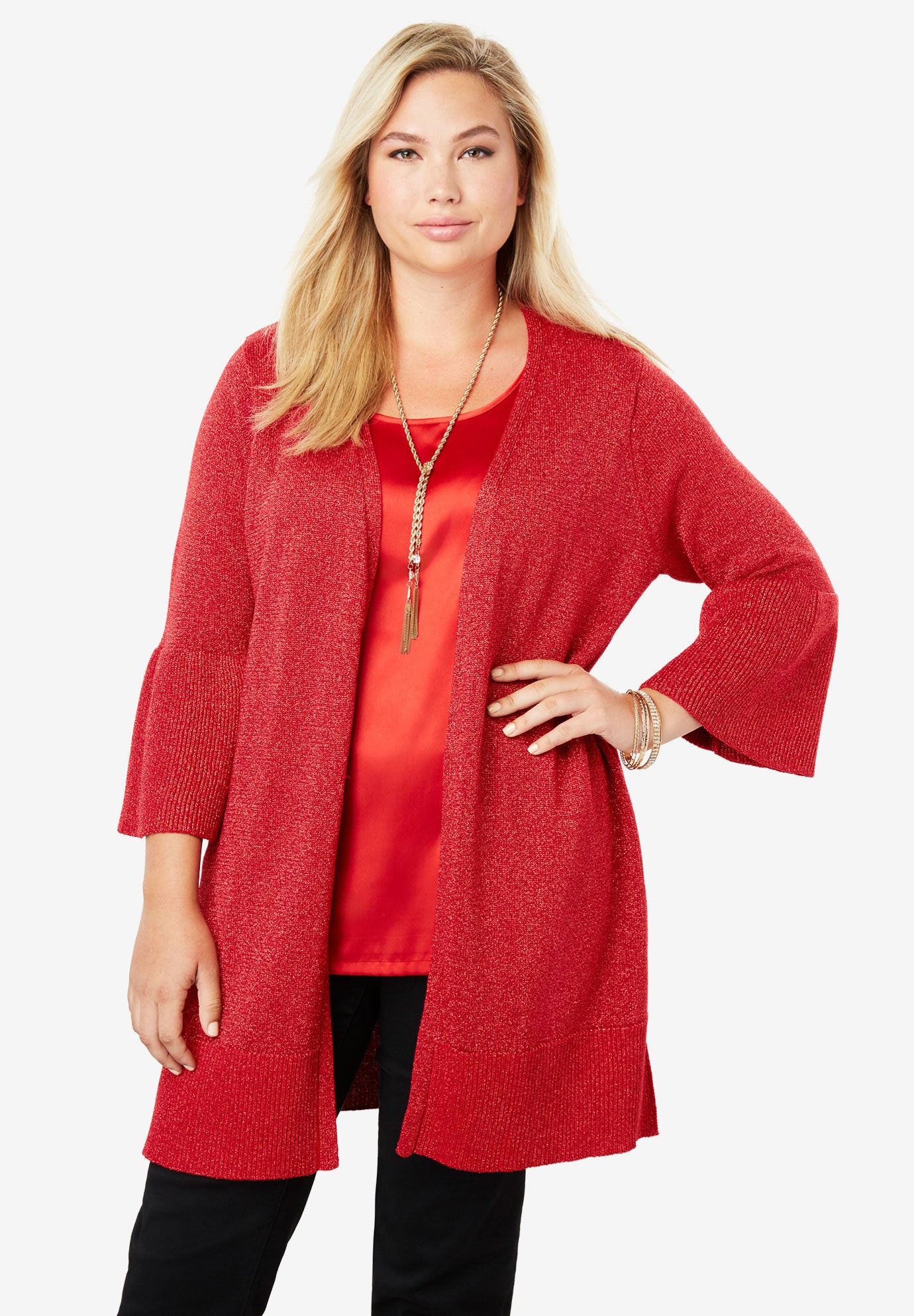 Metallic Bell Sleeve Cardigan Sweater Plus Size Cardigans Full Beauty