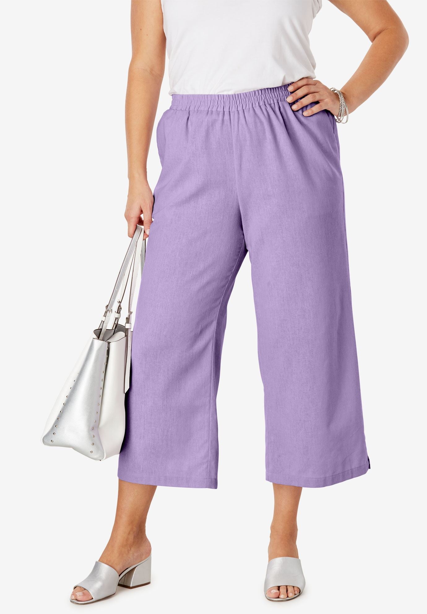 Wide Leg Linen Crop Pant Plus Size Casual Pants Full Beauty