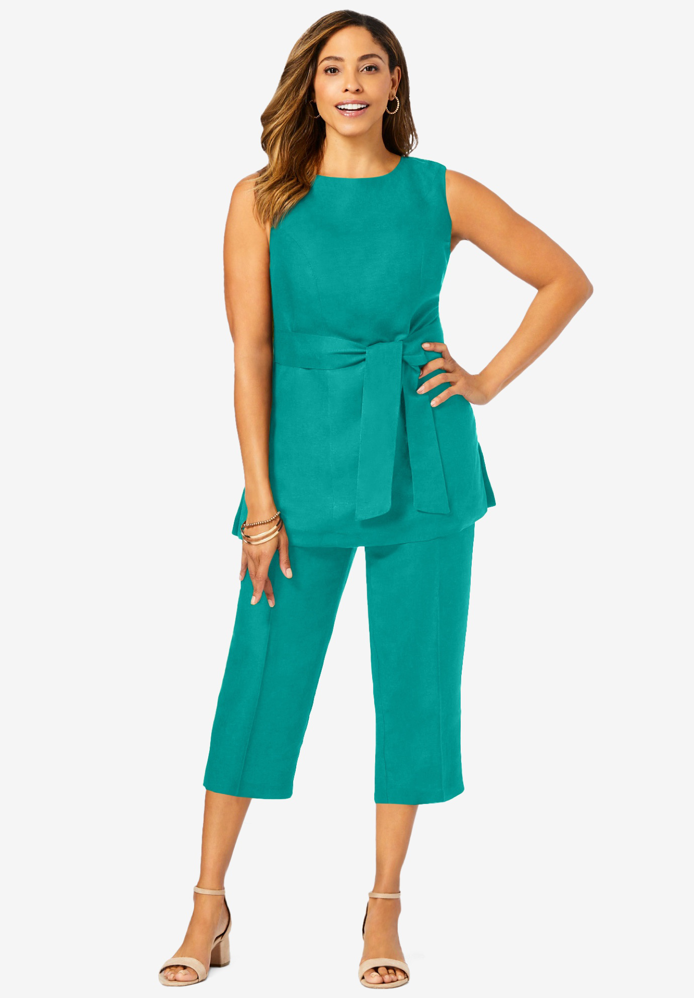 Roaman's Women's Plus Size Three-piece Lace Duster & Pant Suit - 14 W,  Green : Target
