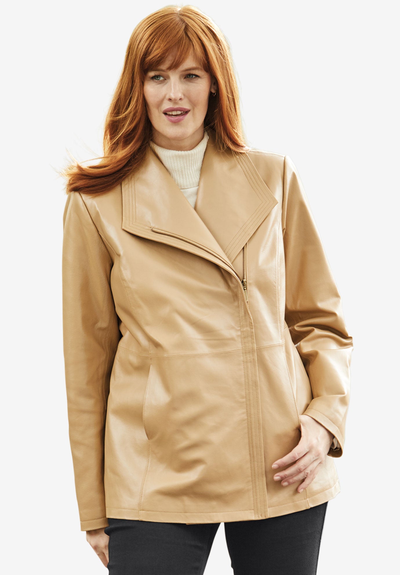 Leather Jacket with Oversized Wing Collar Fullbeauty Outlet