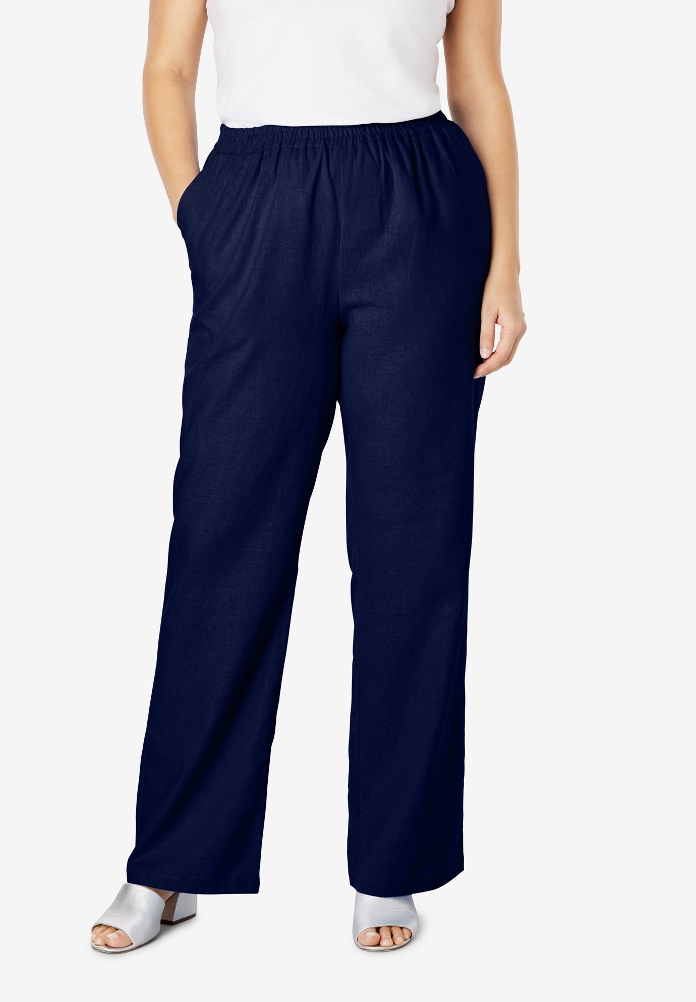 Lightweight Linen-Blend Wide-Leg Pants | Fullbeauty Outlet