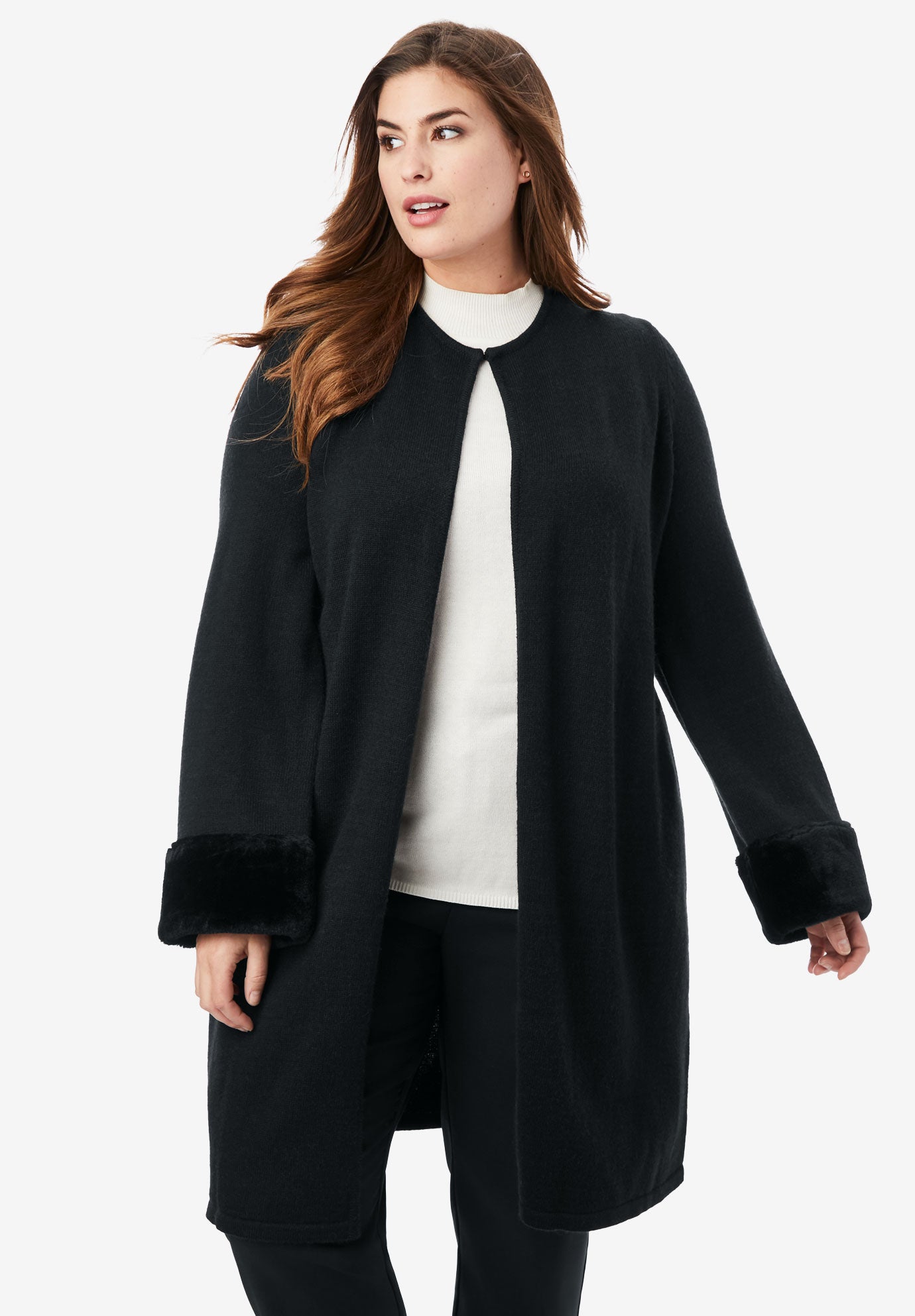 Faux Fur Cuff Cardigan| Plus Size Sweaters & Cardigans | Fullbeauty