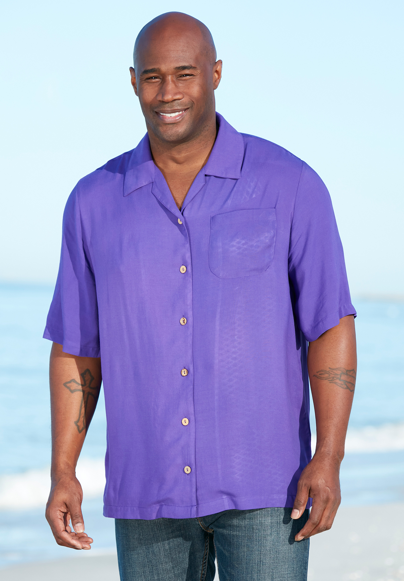 KS Island Solid Rayon Short-Sleeve Shirt | Fullbeauty Outlet