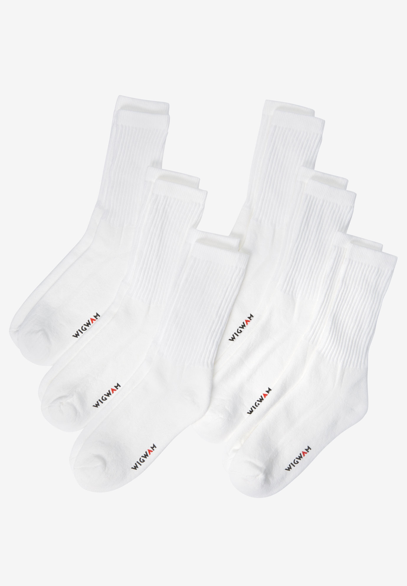 Wigwam® 6-Pack Athletic White Crew Socks | Plus Size Shoes ...