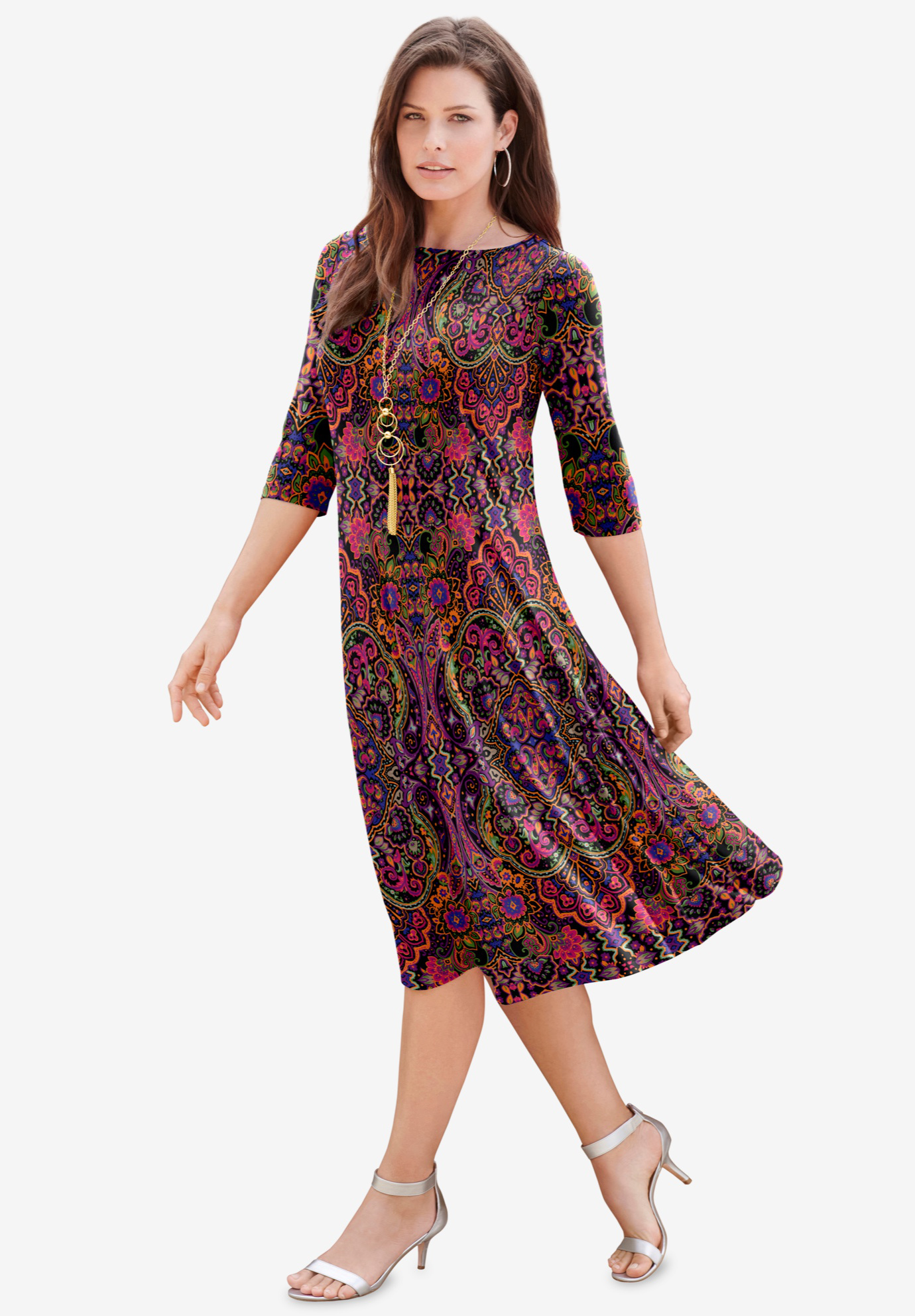 Ultrasmooth® Fabric Boatneck Swing Dress, 