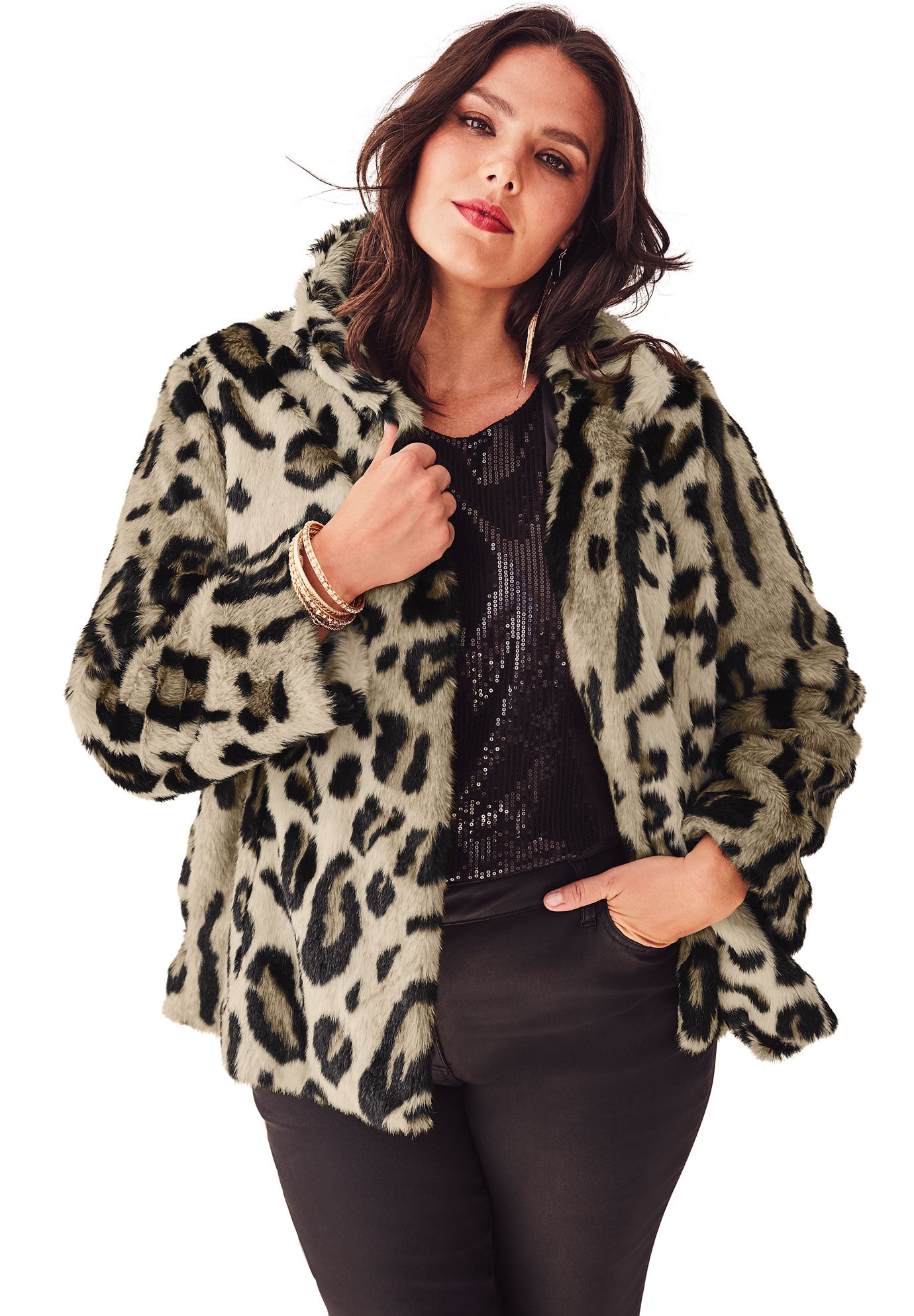 Short Leopard FauxFur Coat by Donna Salyers Fabulous Furs Plus Size