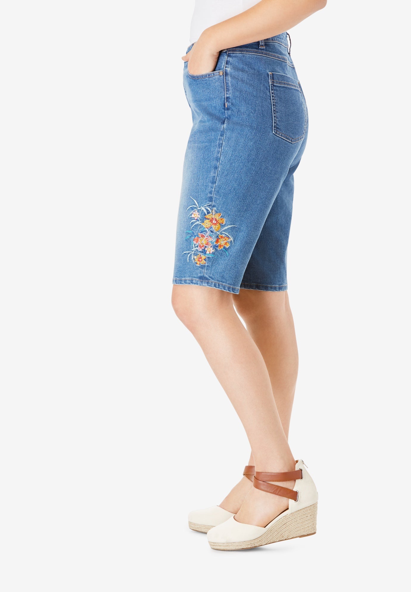 Floral Embroidered Bermuda Short by Denim 24/7®. Fullbeauty Outlet