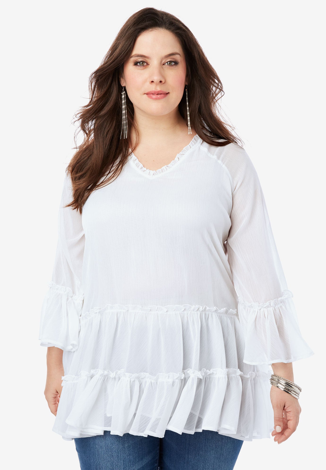 tiered ruffle tops with sleeves