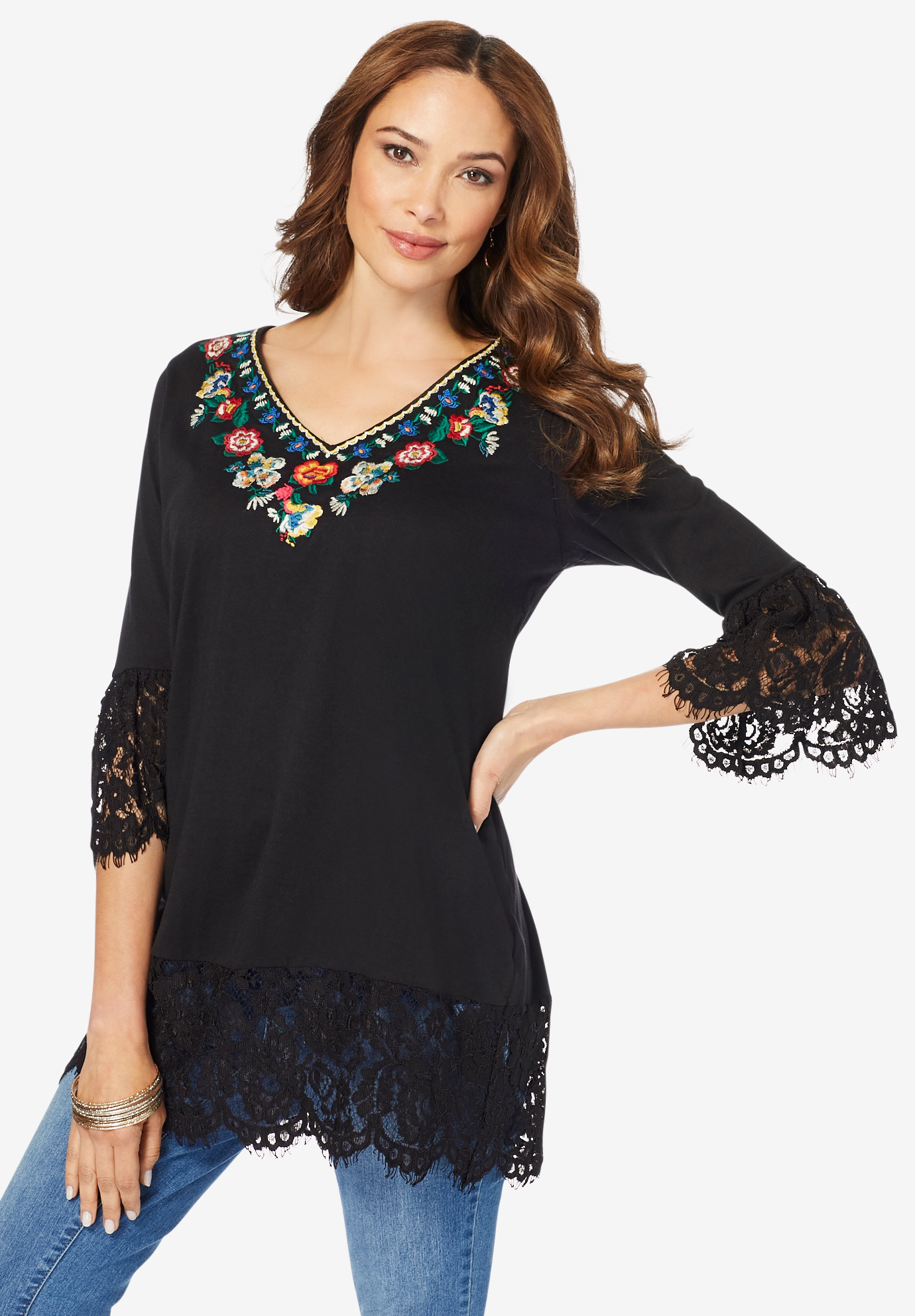 Embroidered V-Neck Tunic, 