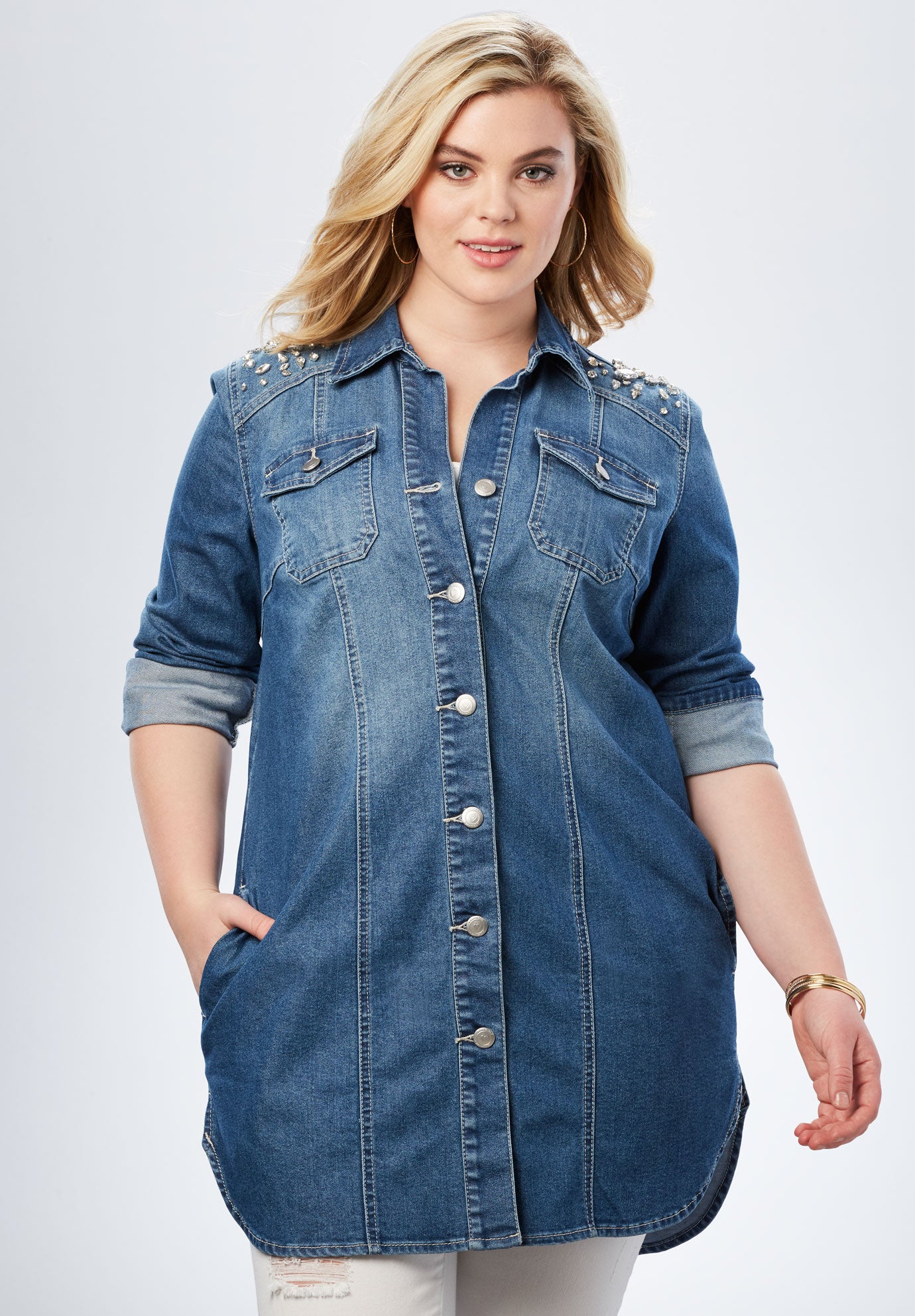 Rhinestone Denim Jacket| Plus Size Jackets & Blazers | Full Beauty