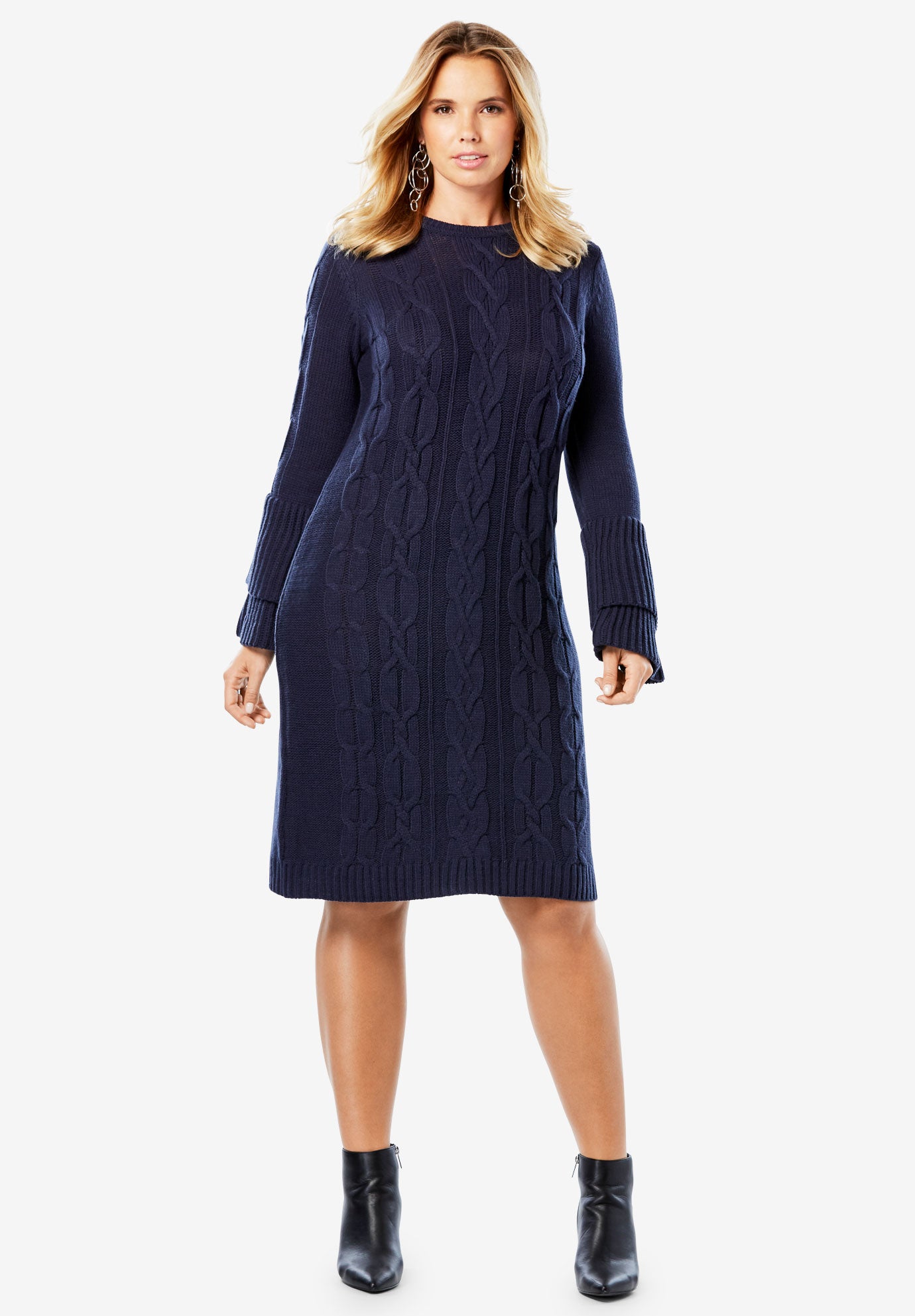 Sweater Dress with Tiered Bell Sleeves Plus Size Casual Dresses Full
