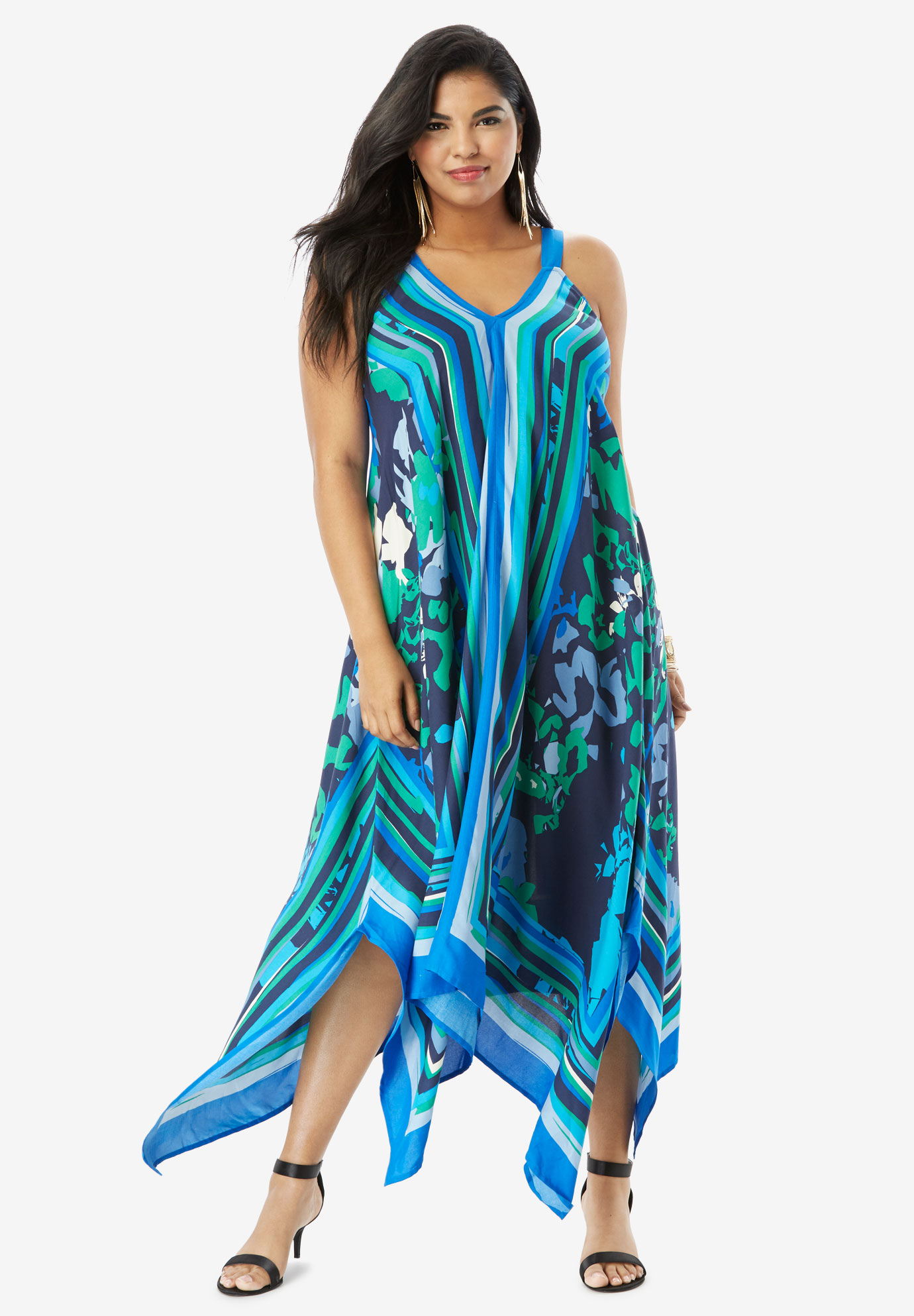  Scarf  Print Maxi Dress  By Denim 24 7 Plus Size Casual 