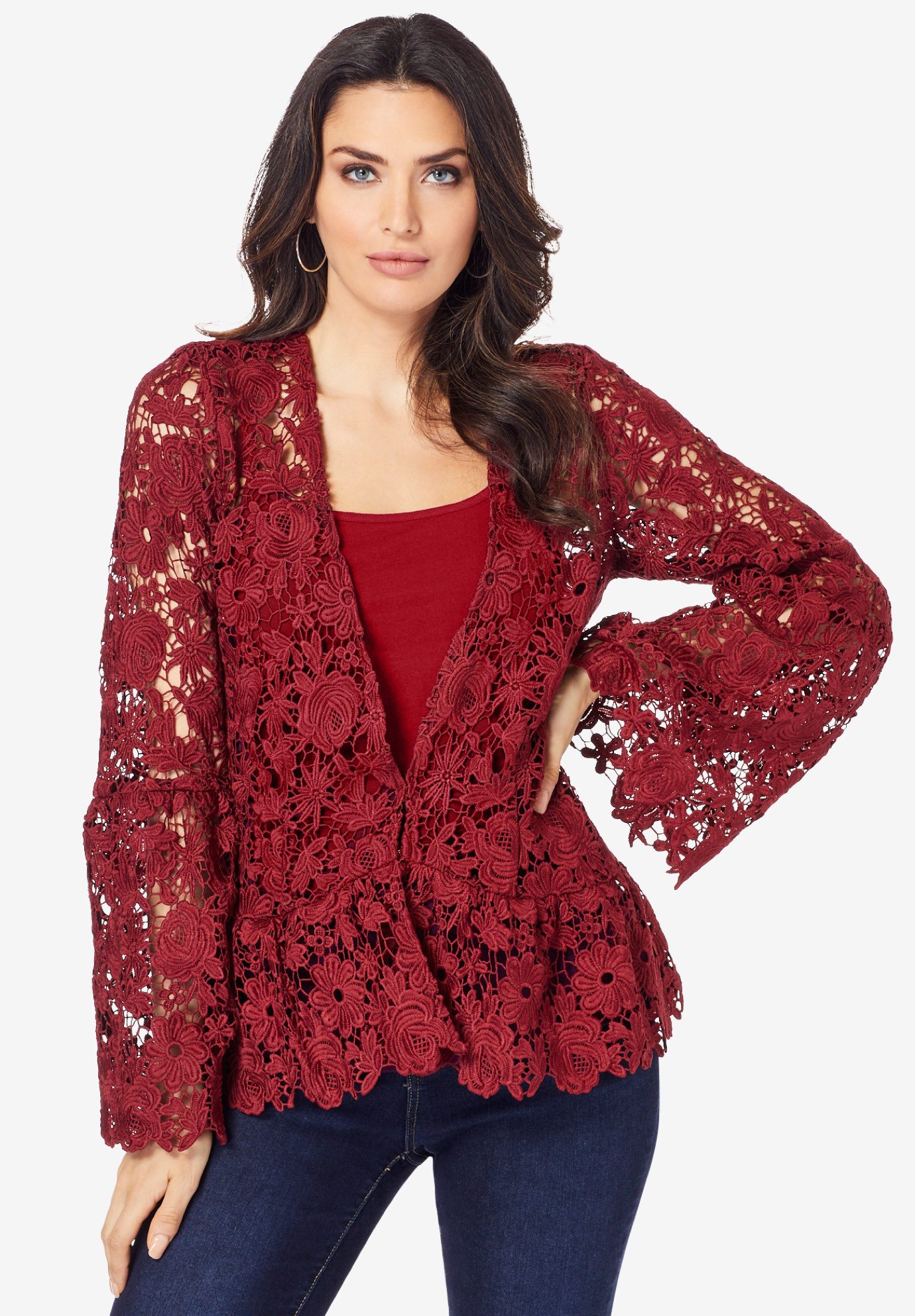 Bell-Sleeve Lace Jacket, 