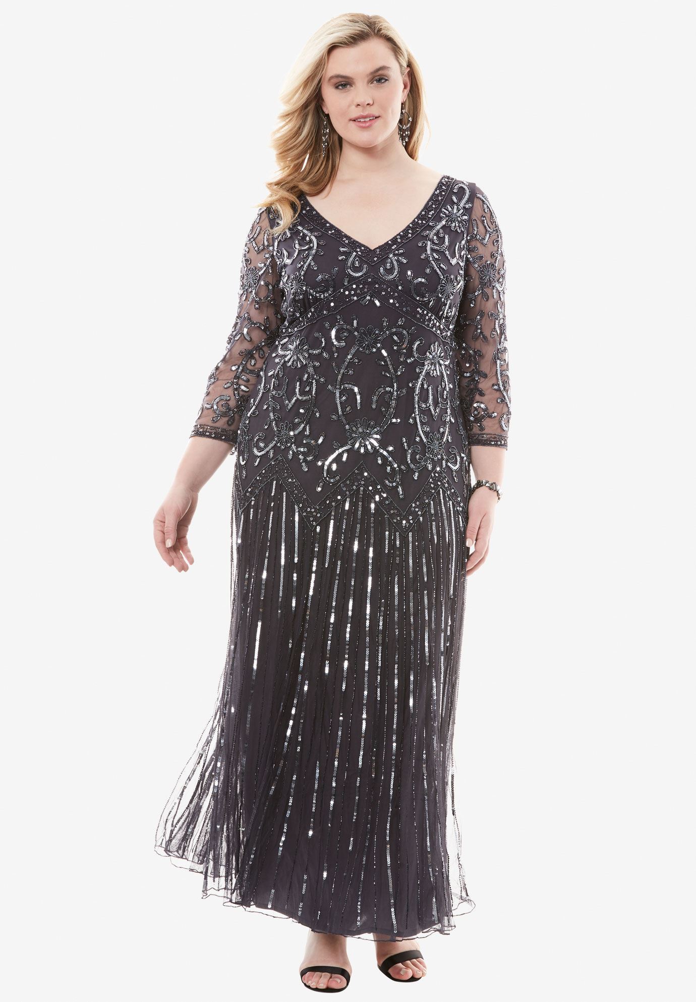 beaded v neck gown