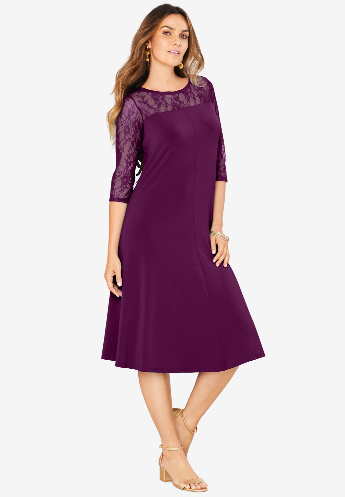 Ultrasmooth® Fabric Illusion Lace Swing Dress, 