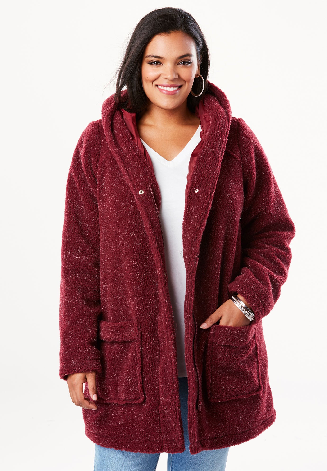 Hooded Textured Fleece Coat Plus Size New Arrivals Full Beauty