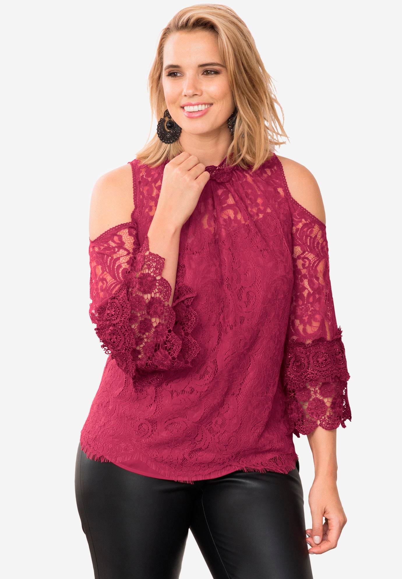 ColdShoulder Lace Tunic With Mock Neck Plus Size Tunics Full Beauty