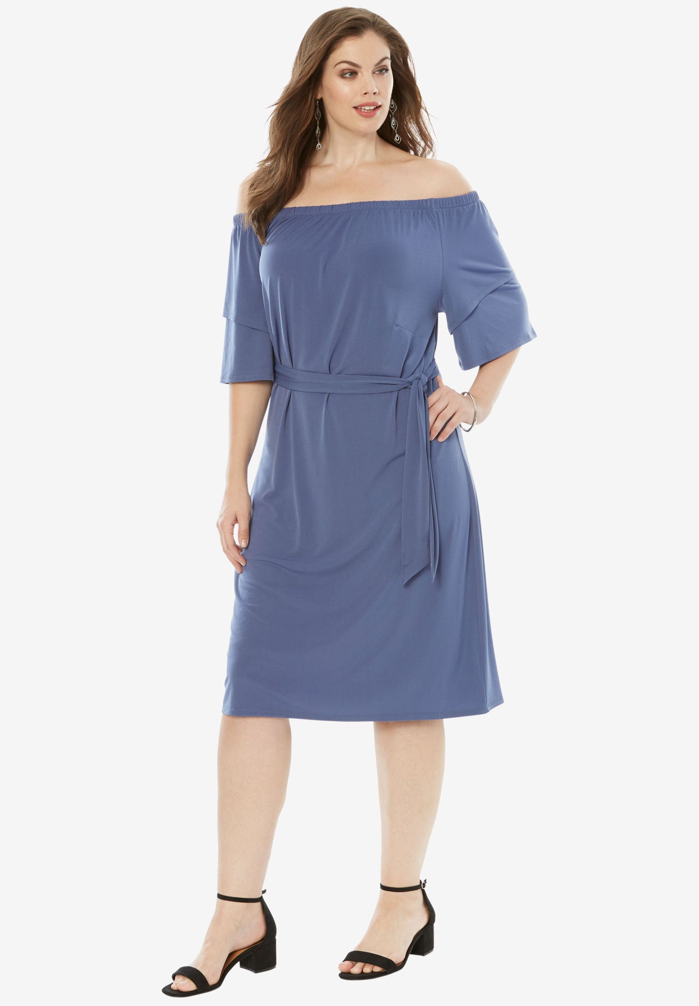 ruffle off the shoulder gown