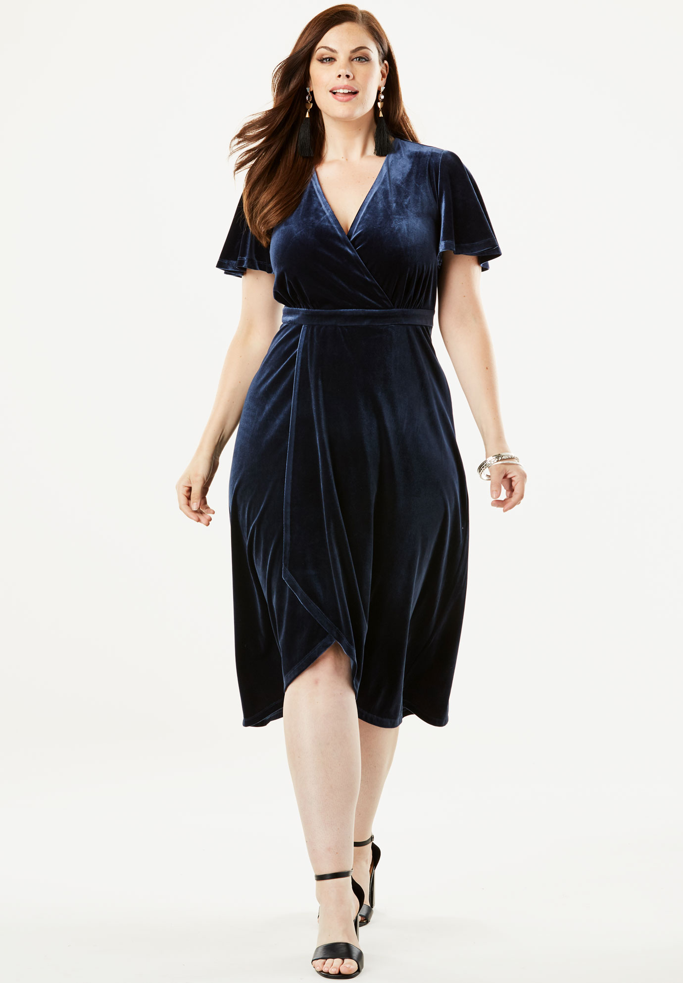 Stretch Velvet Dress with Faux Wrap Front | Fullbeauty Outlet