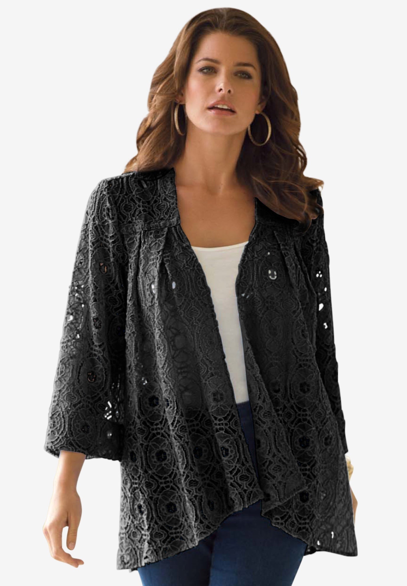 Lace Swing Jacket by Denim 24/7 Fullbeauty Outlet