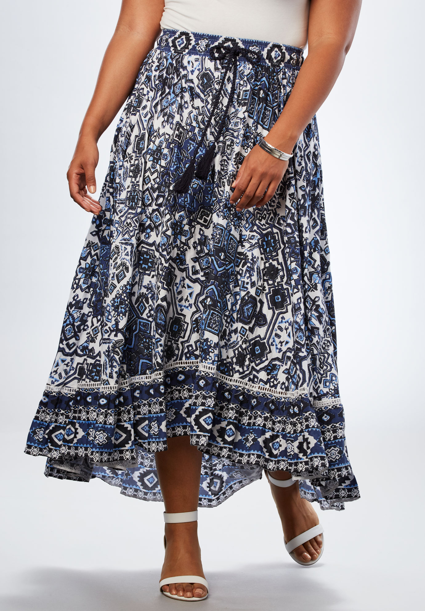 Border Print Skirt With High-Low Hem| Plus Size Skirts | Full Beauty