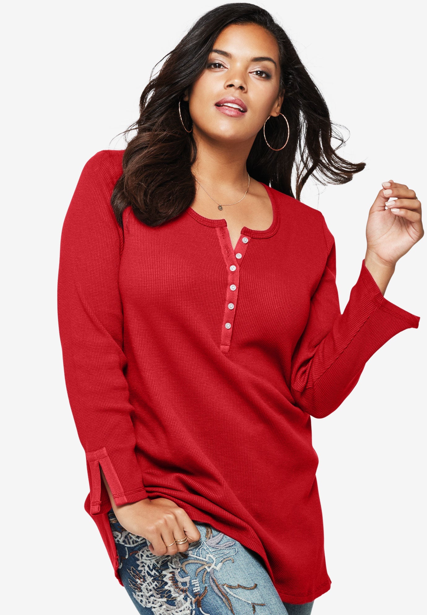 Thermal Henley Tunic Plus Size 32 Inches Long Full Beauty