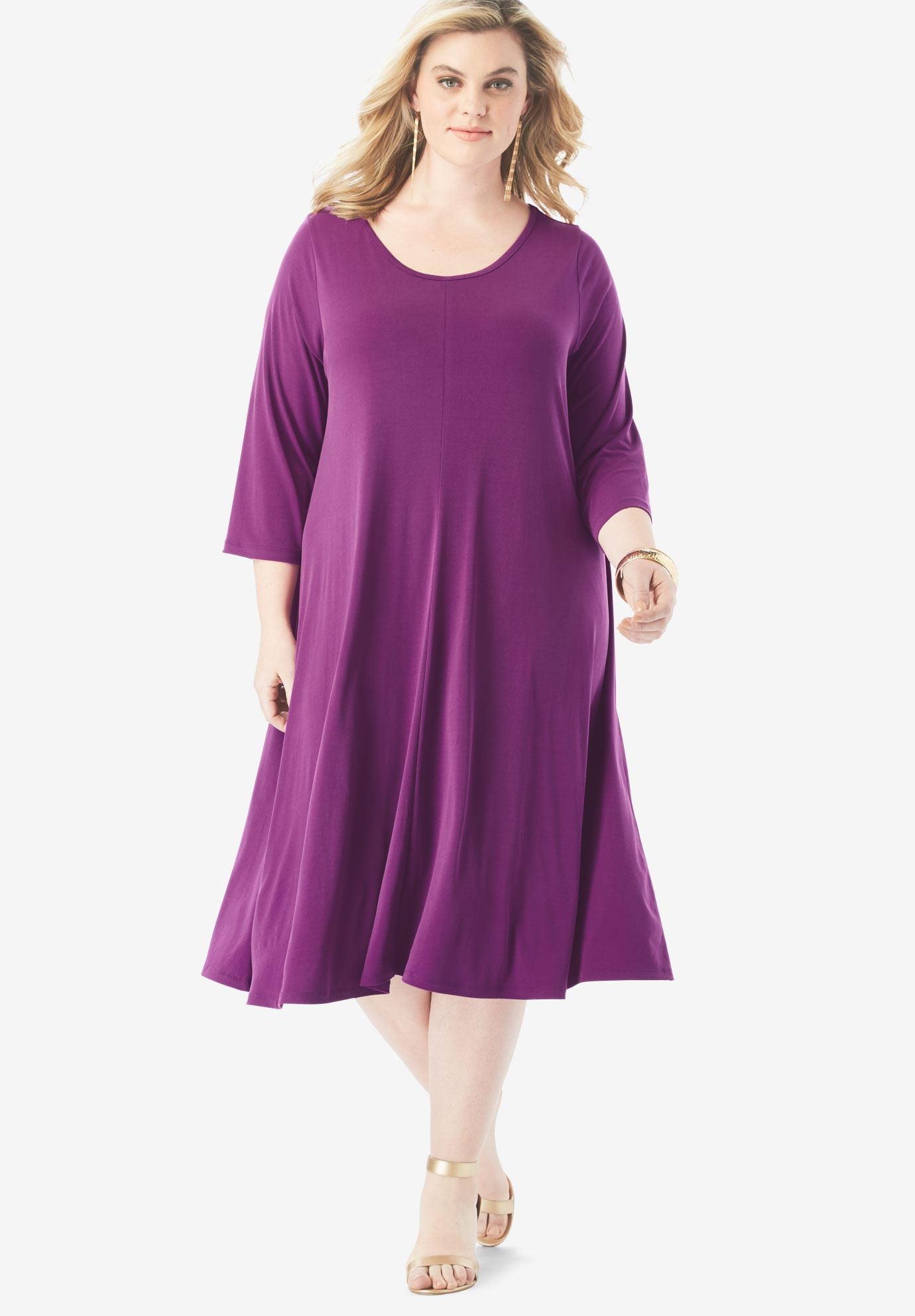 ThreeQuarterSleeve Swing Drape Dress Plus Size Casual Dresses
