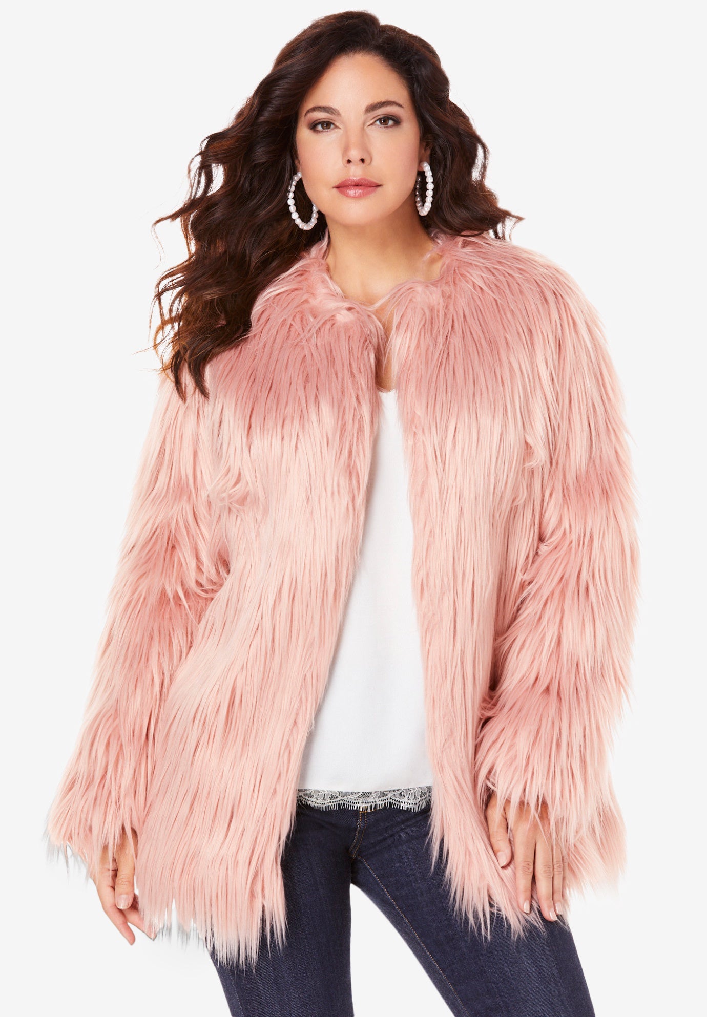 Guess faux fur coat pink outlet