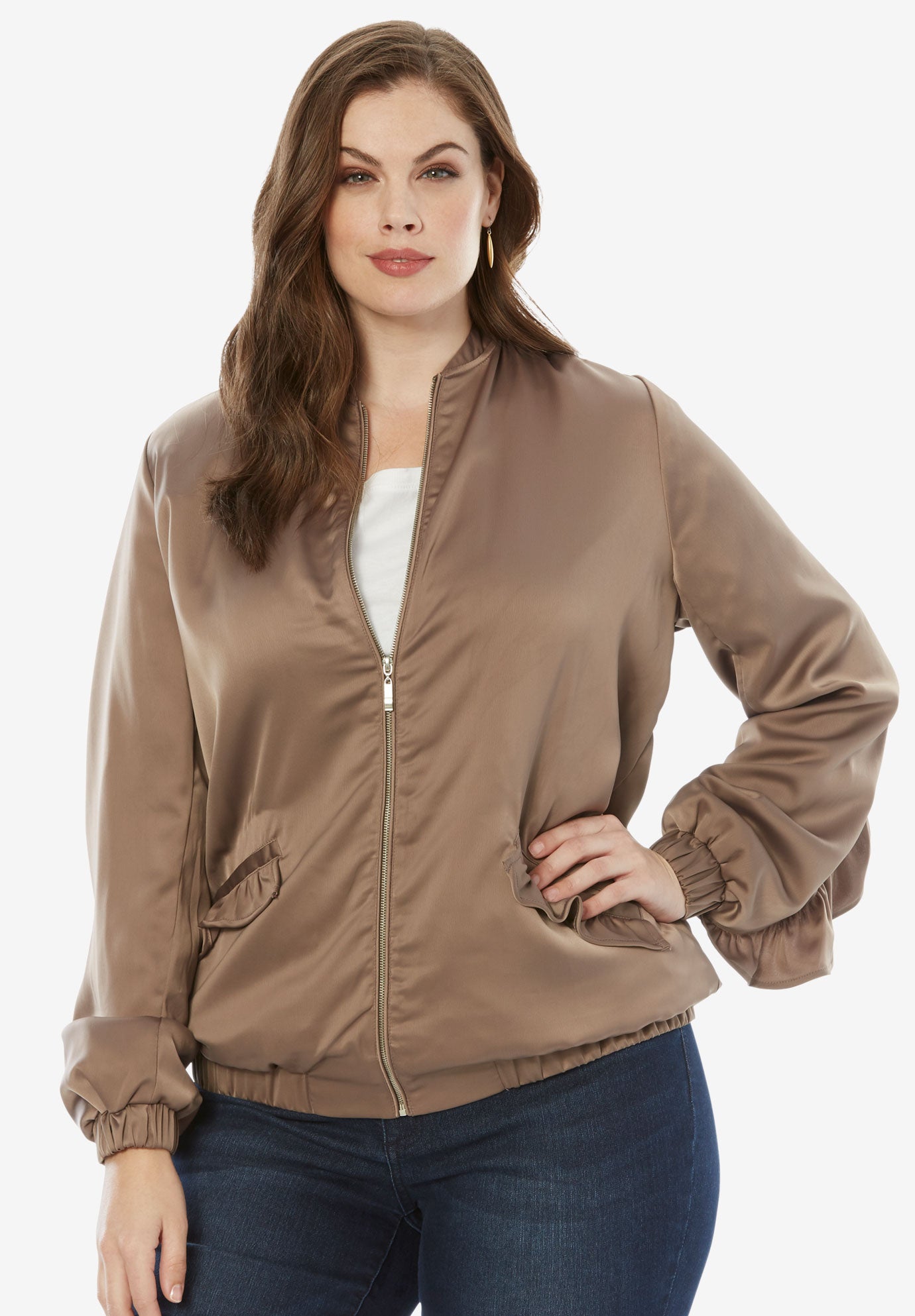 Ruffle Bomber Jacket Plus Size Jackets & Blazers Full Beauty