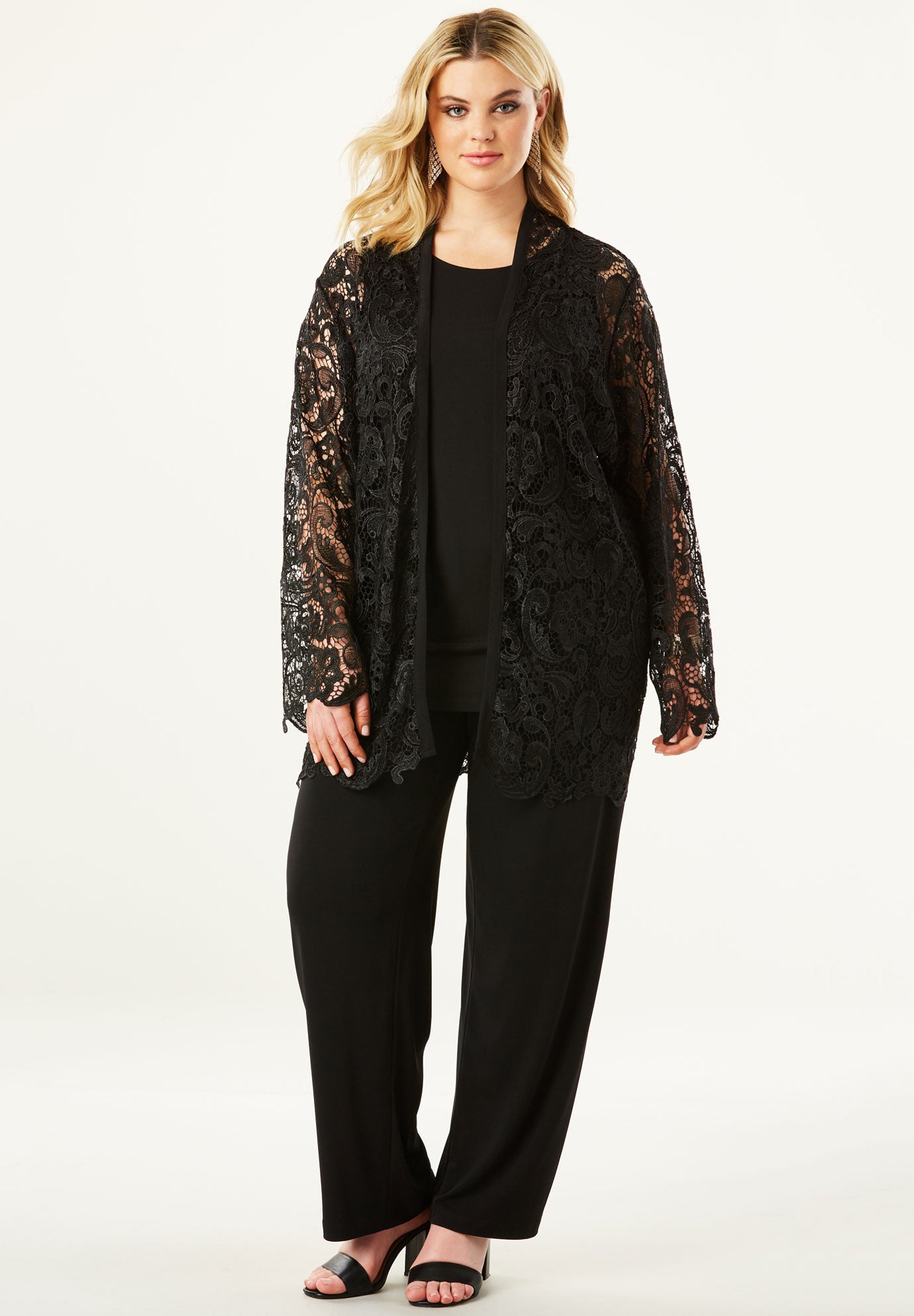 3Piece Pant Set with Lace Jacket Plus Size Suits & Sets Full Beauty