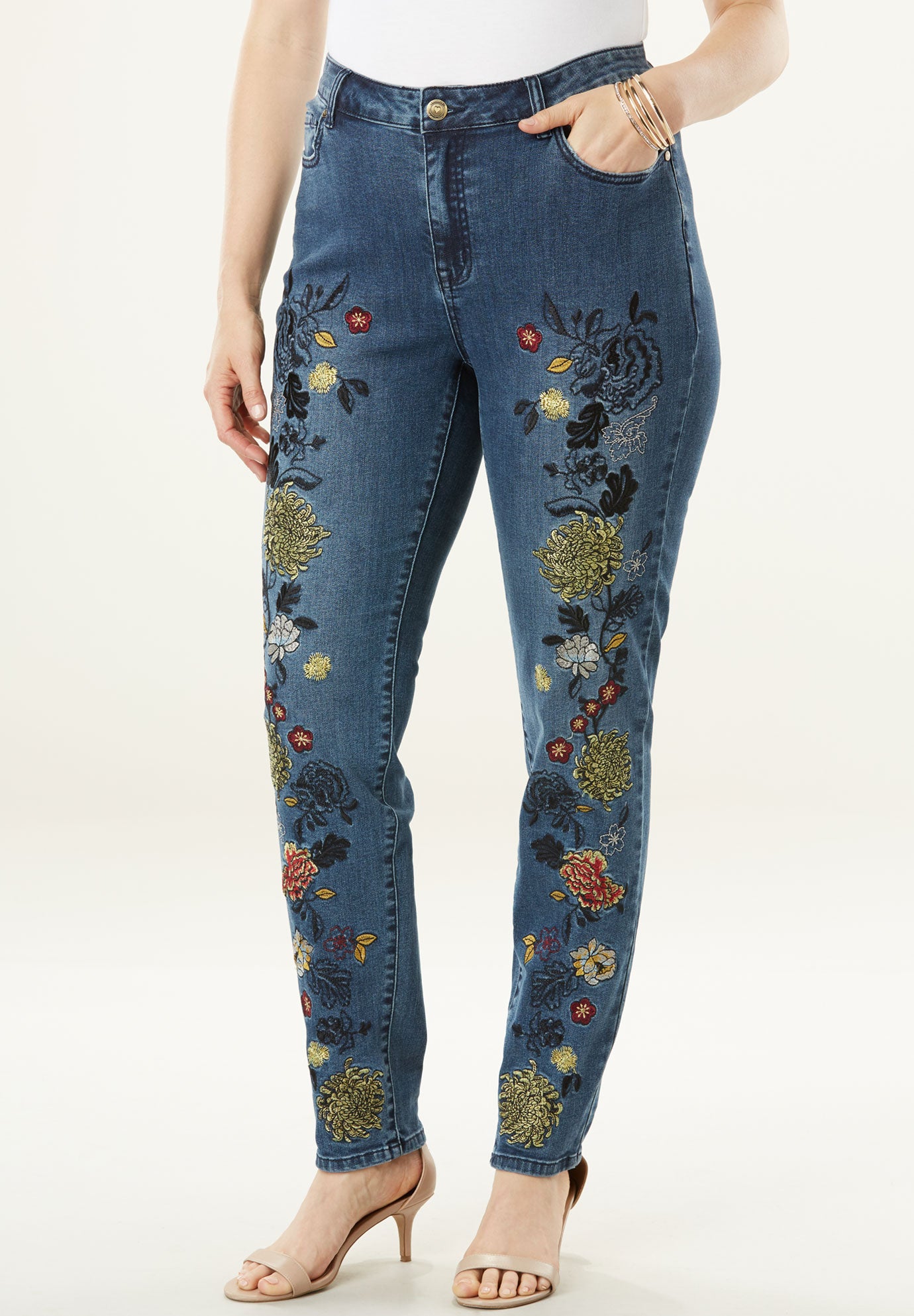 white flower jeans