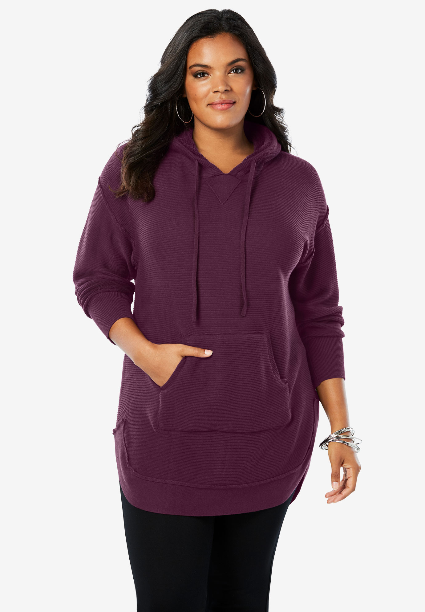 Hooded Sherpa Lined Sweater Tunic| Plus Size Tops | Full Beauty
