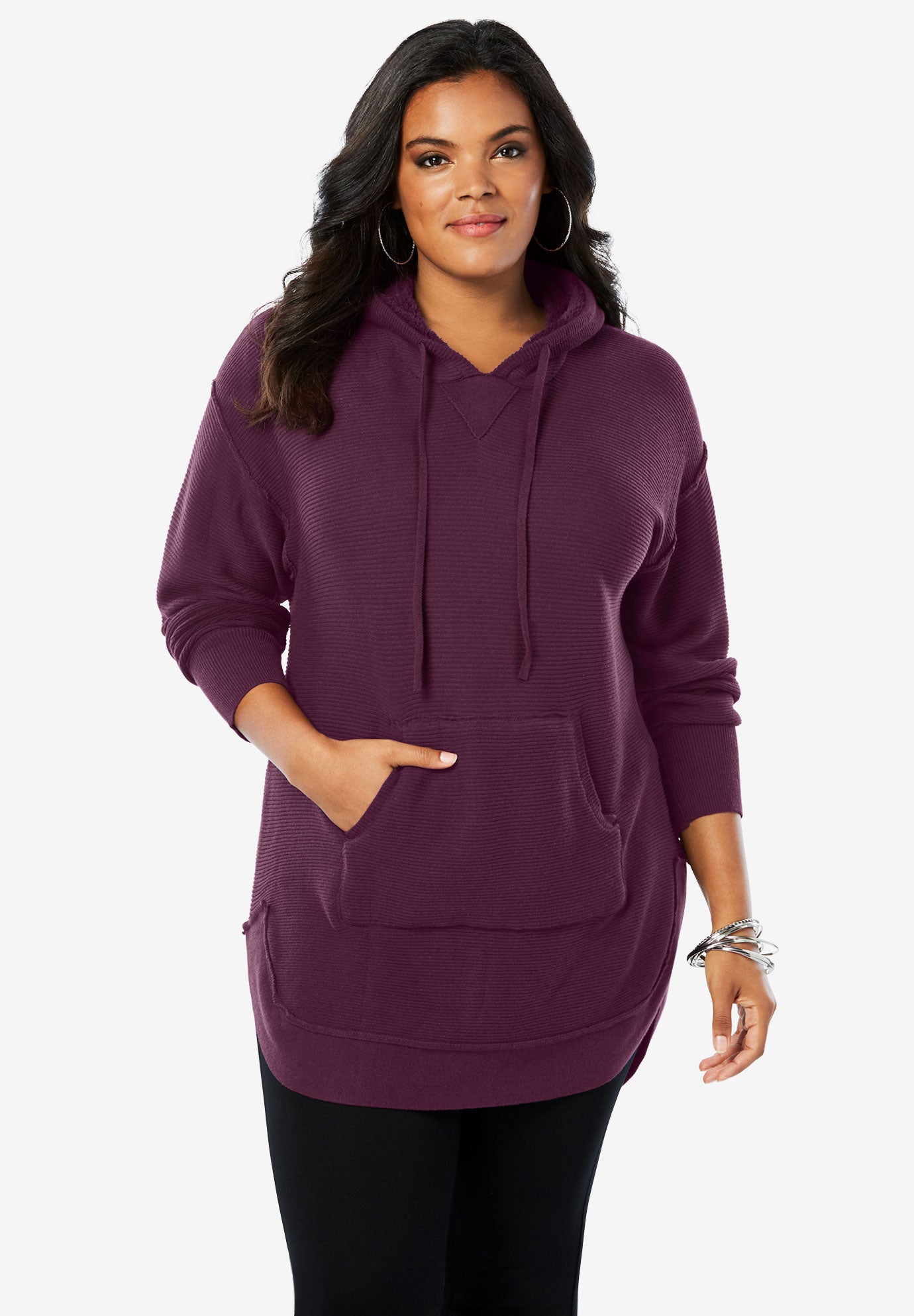 Hooded Sherpa Lined Sweater Tunic Plus Size Tops Full Beauty