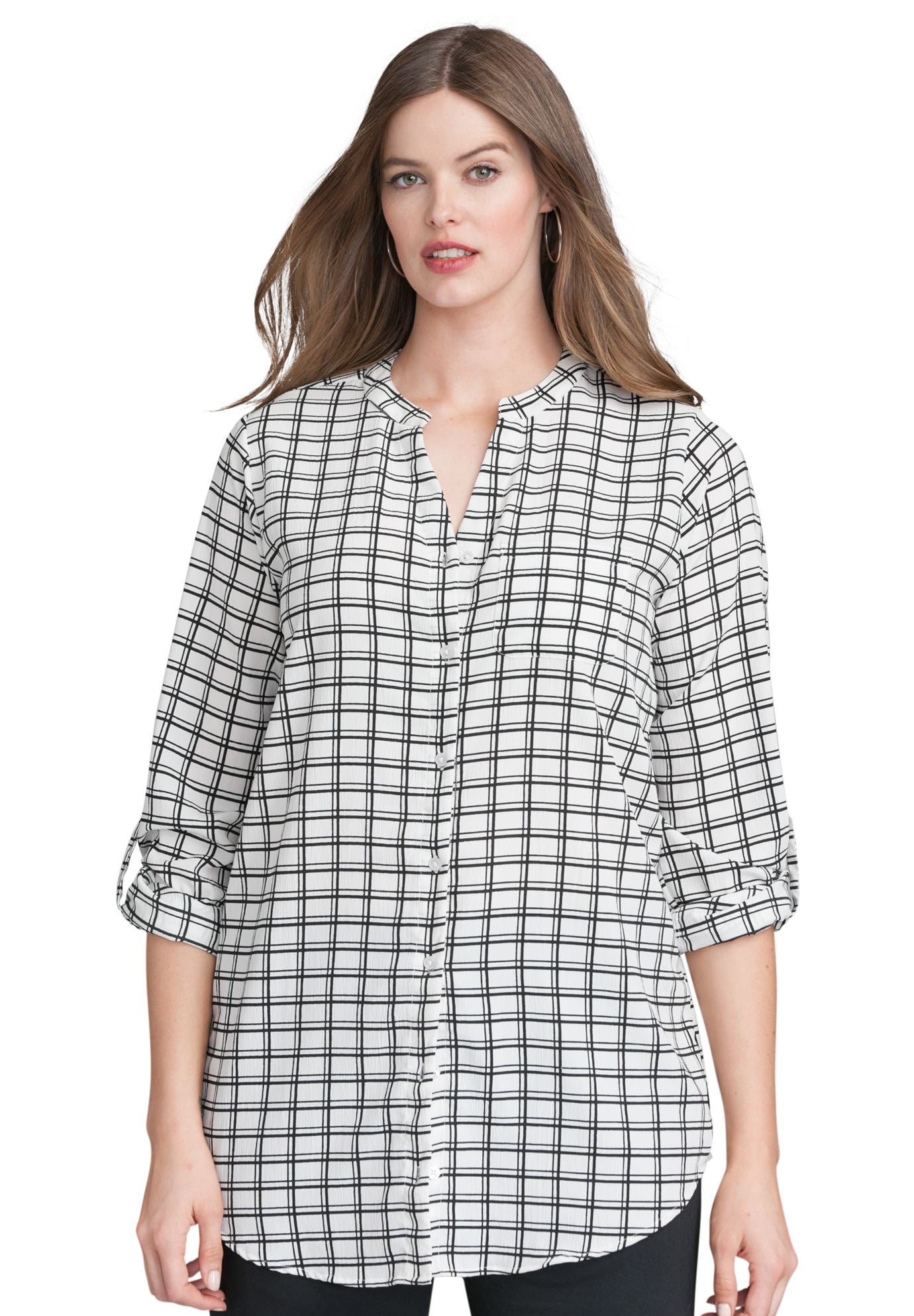 Window Pane Print Shirt Plus Size Shirts & Blouses Full Beauty