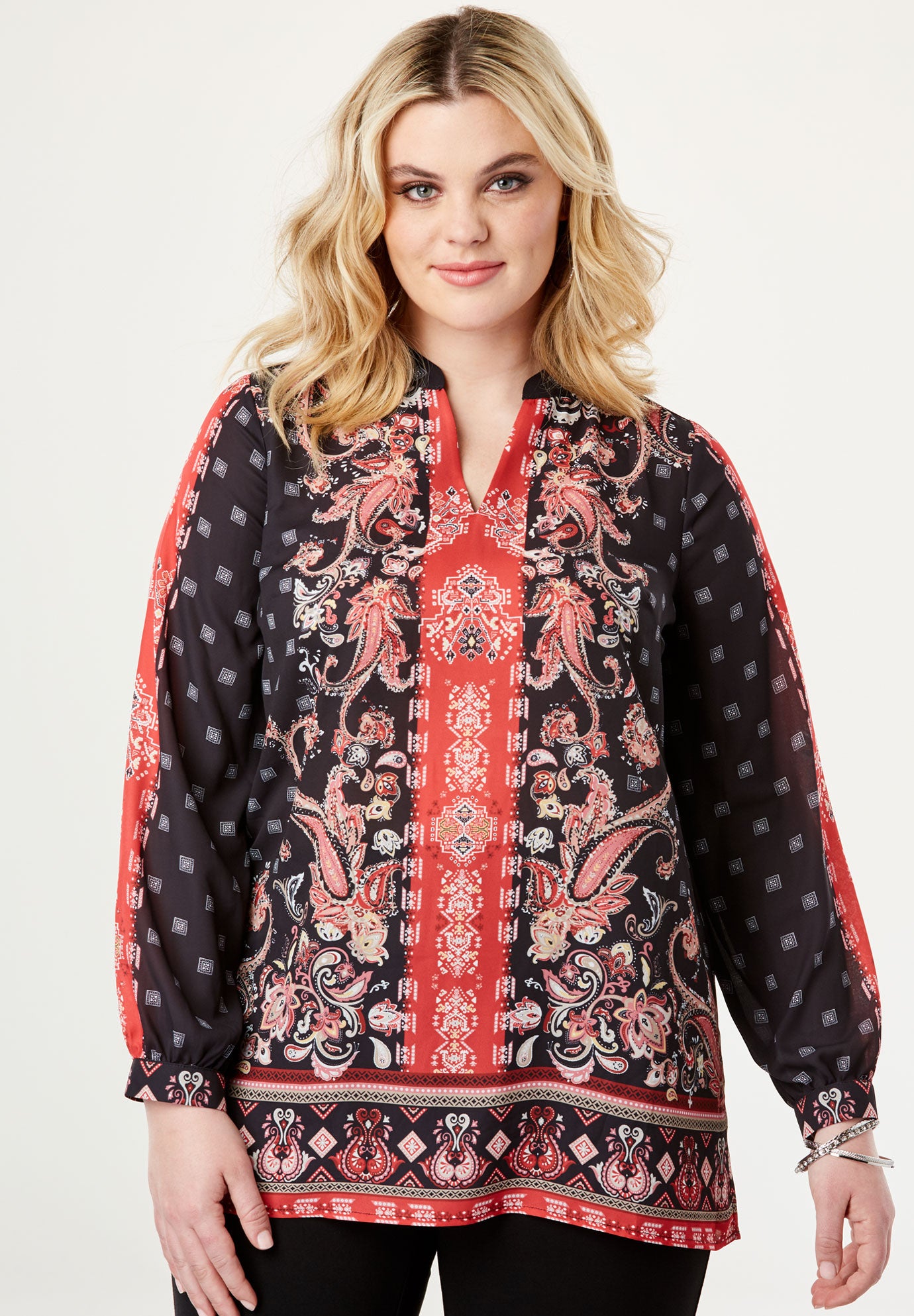 BandedCollar Tunic with Split Neck Plus Size Tunics Full Beauty