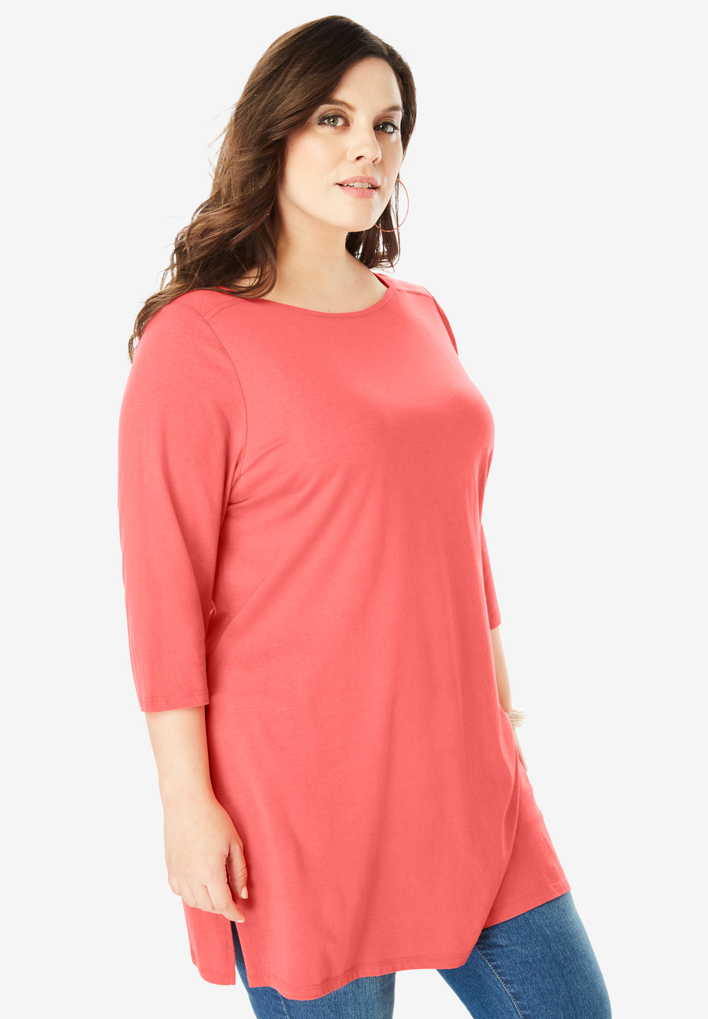 Boatneck Ultimate Tunic with Side Slits | Plus Size 34 Inches Long ...