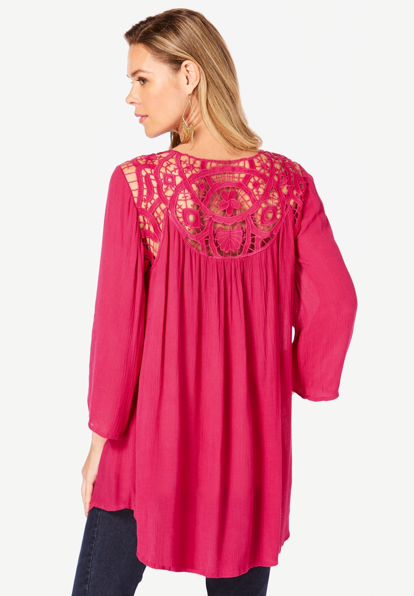 Lace Neckline Tunic with ThreeQuarter Sleeves Fullbeauty Outlet