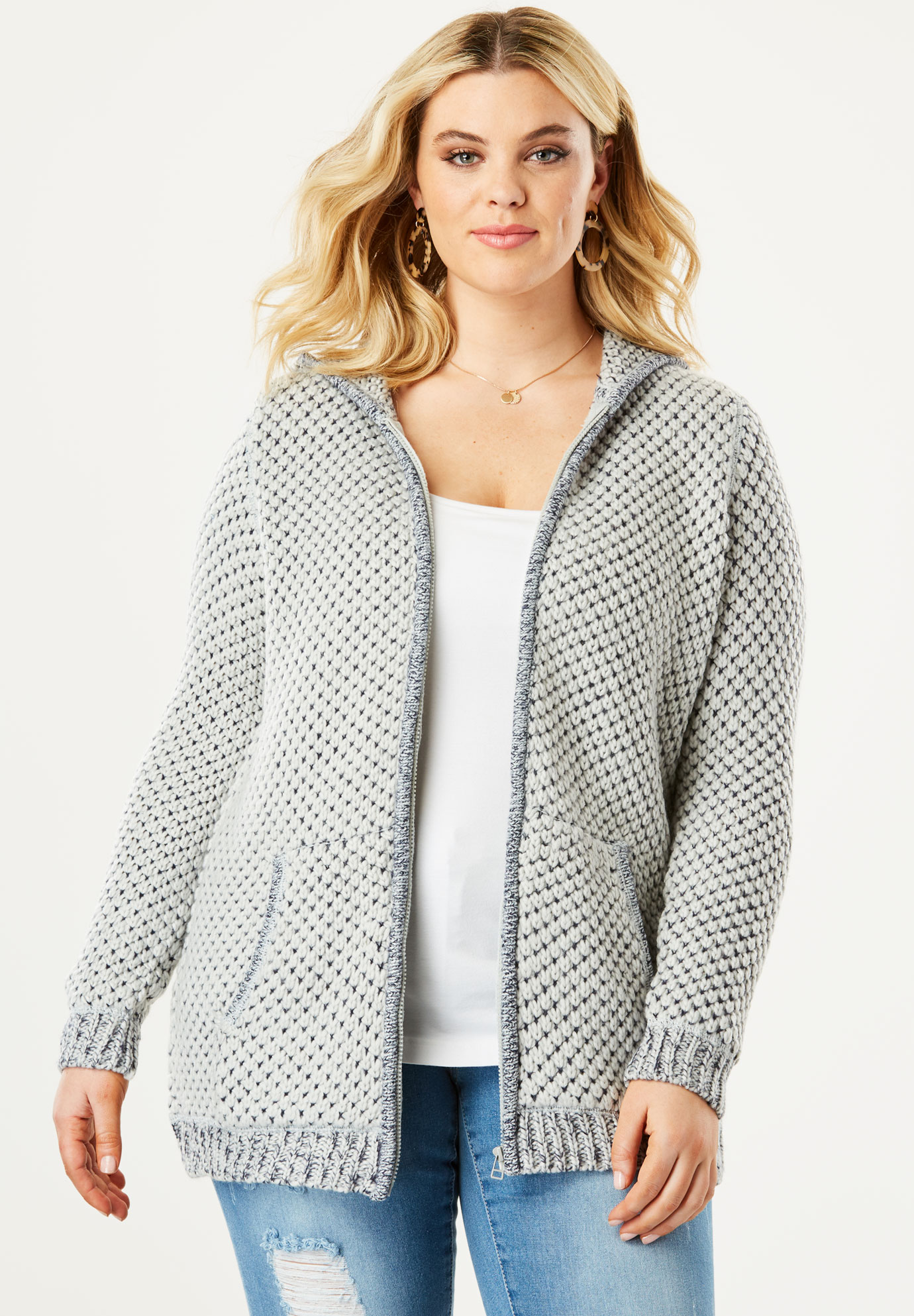 Tweed Thermal Hoodie Cardigan| Plus Size Sweaters & Cardigans | Full Beauty