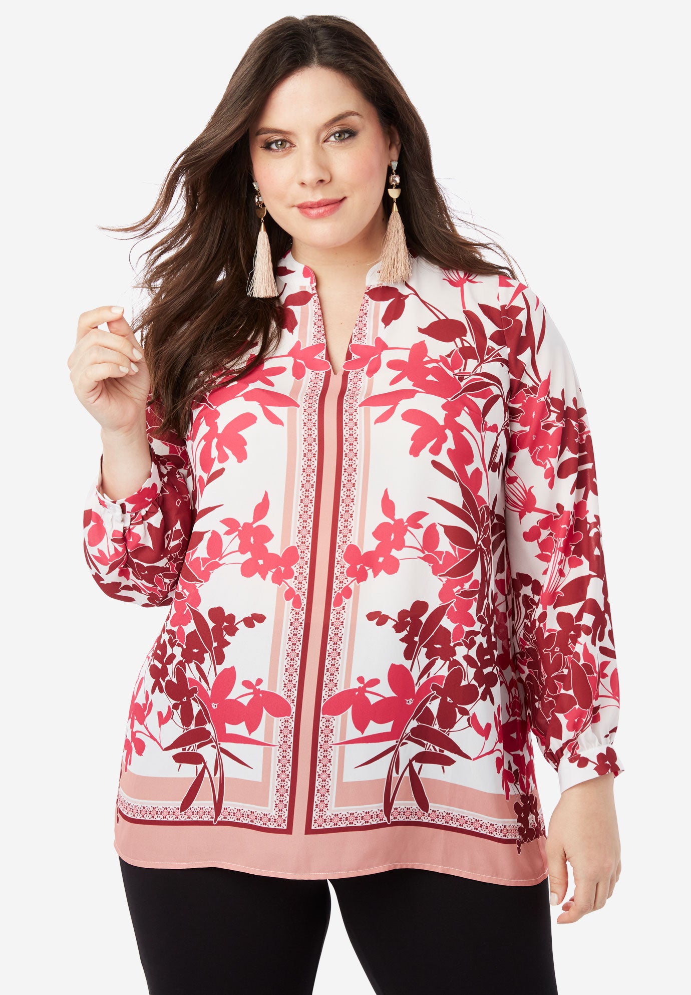 BandedCollar Tunic with Split Neck Plus Size Tunics Fullbeauty