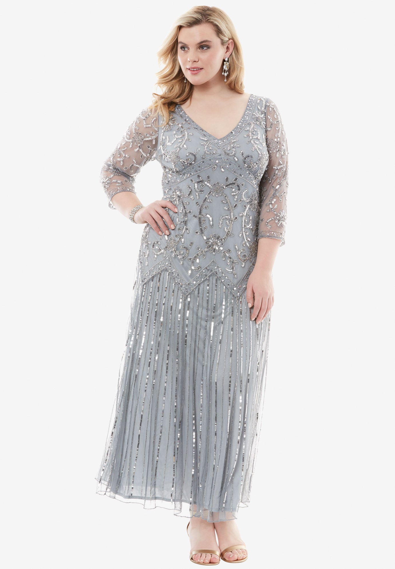 beaded v neck gown